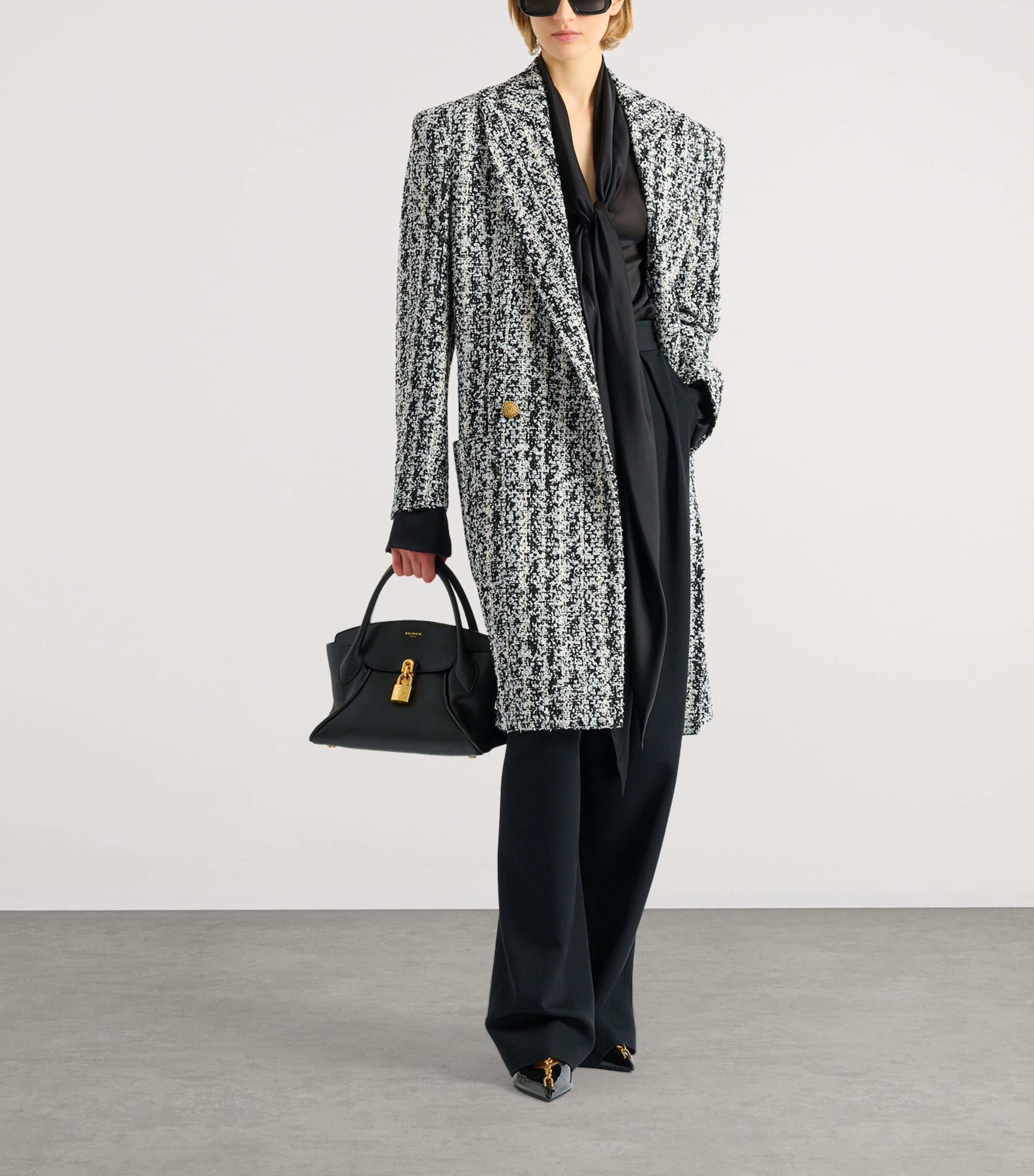 Balmain Womens Silk Tie Collar Shirt Noir Image 3