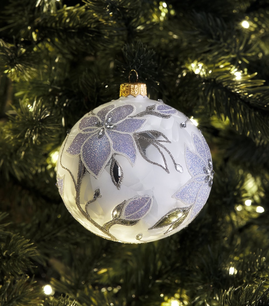 Harrods Glitter Floral Bauble White Satin Matt Image 3