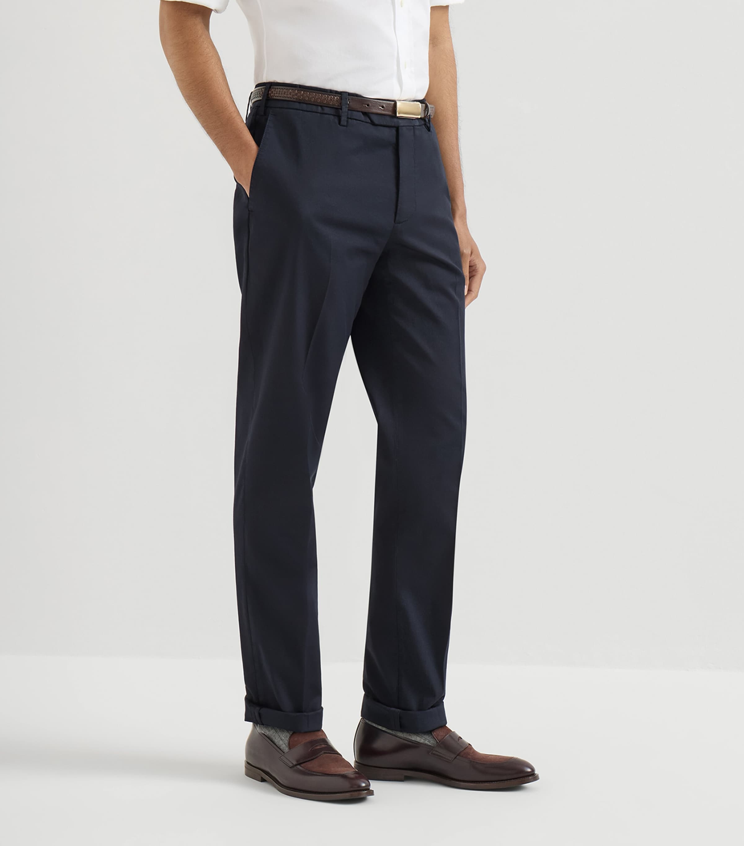 Brunello Cucinelli Mens Stretch-Cotton Gabardine Trousers Image 4