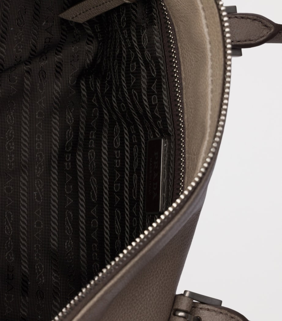 Prada Medium Leather Bonnie Top-Handle Bag Grey Image 4