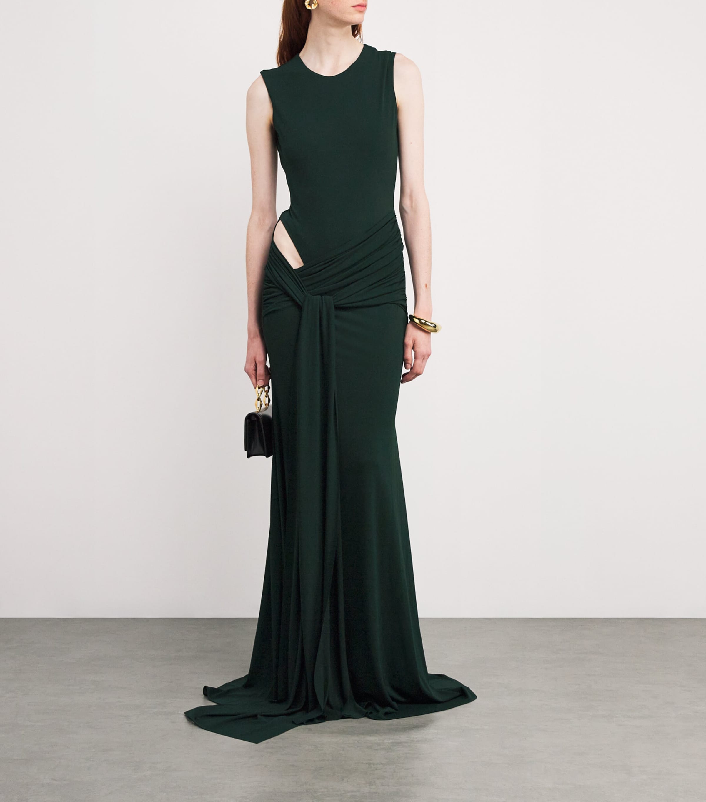 Alex Perry Womens Crepe Jersey Cut-Out Gown Forest Green Image 2