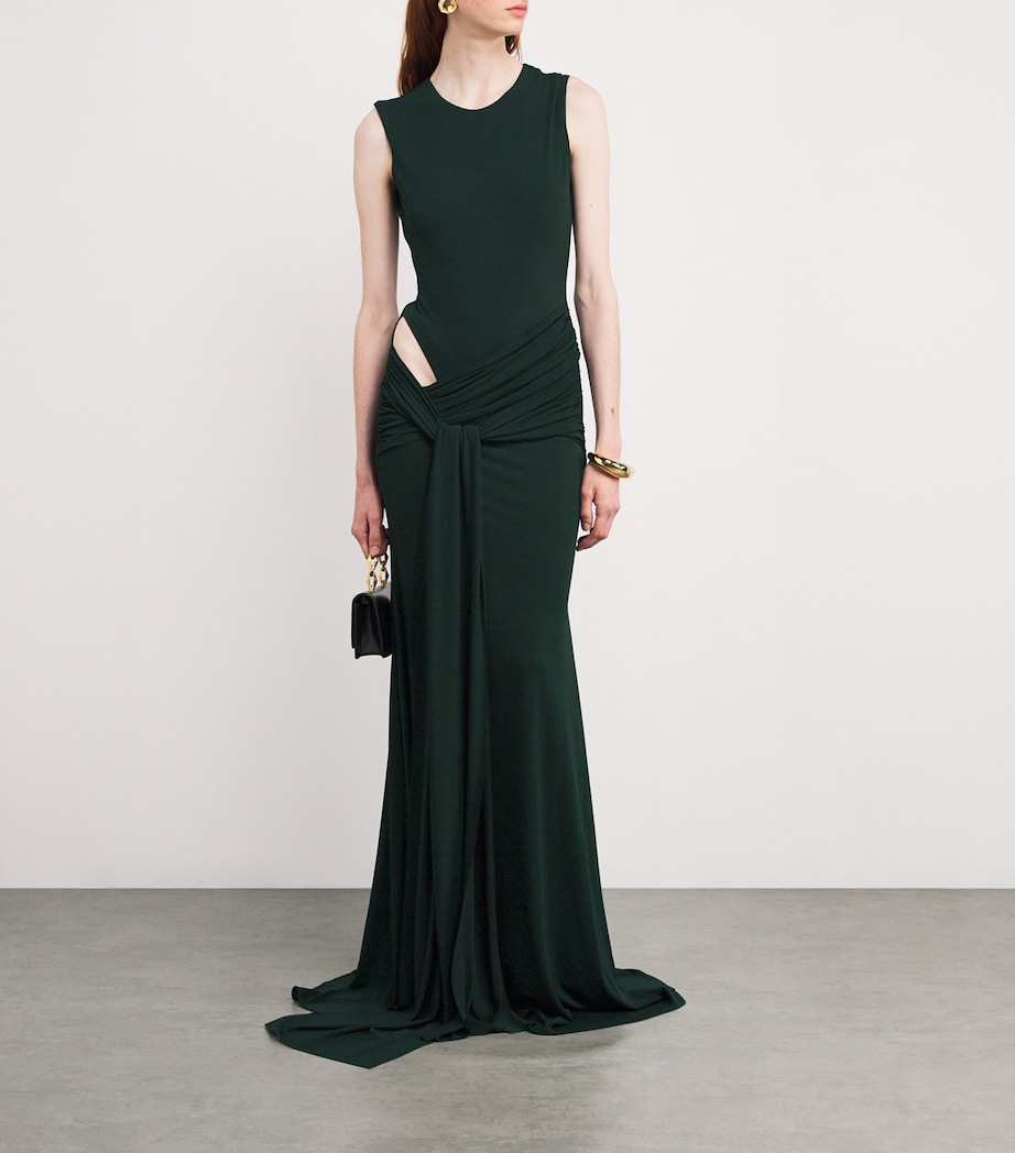 Alex Perry Womens Crepe Jersey Cut-Out Gown Forest Green Image 2