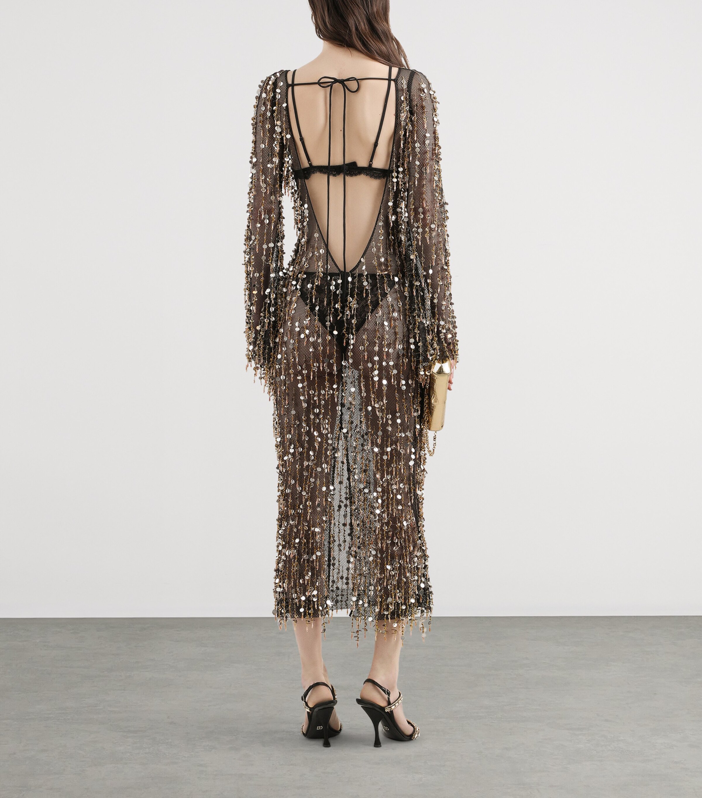 Dolce&Gabbana Womens Sequin Mesh Midi Dress Embroidered Image 3