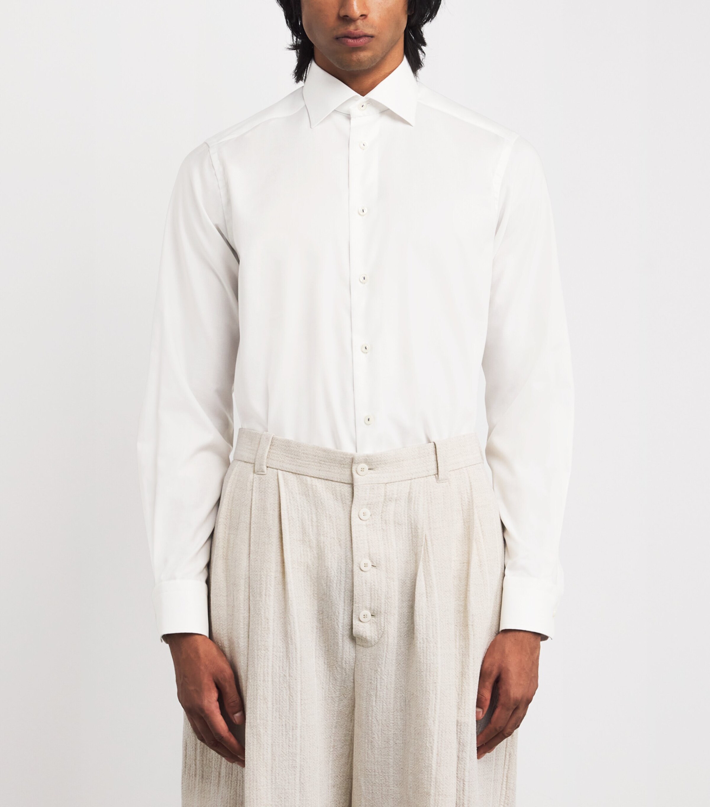Eton Mens Cotton-Blend Oxford Shirt White Solid Image 3