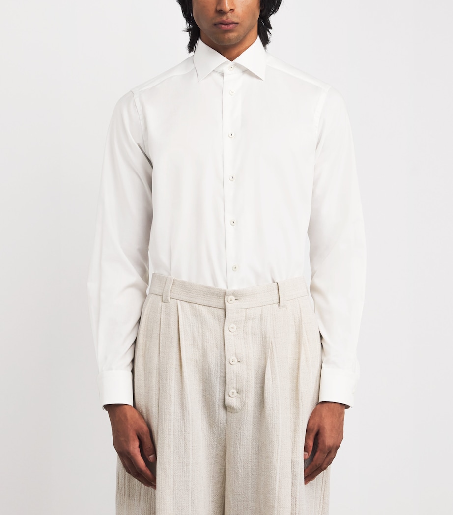 Cotton-Blend Oxford Shirt WHITE SOLID Image 3