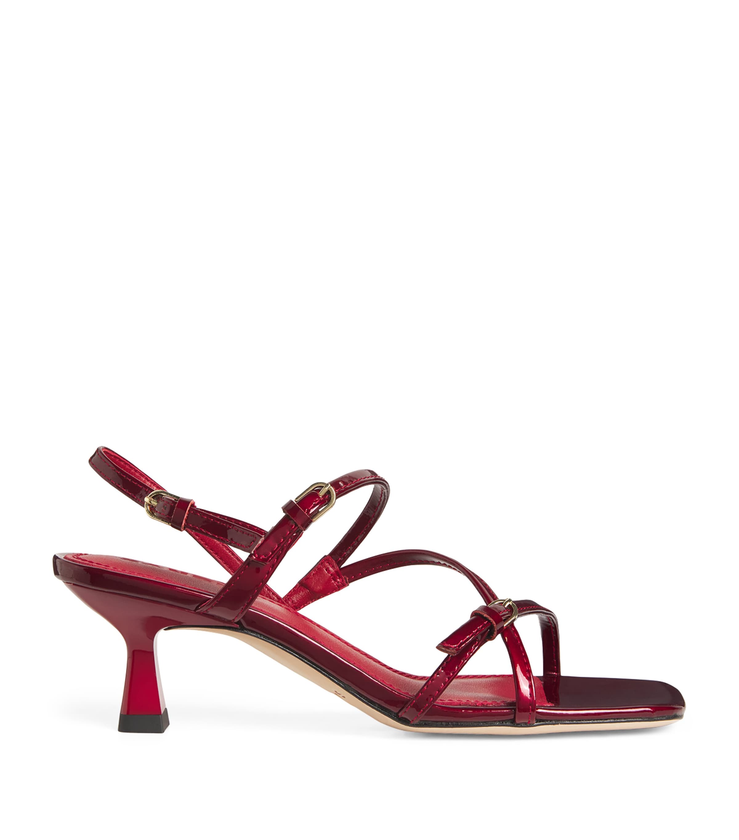 Sandro Square-toe Patent-leather Sandals In Red