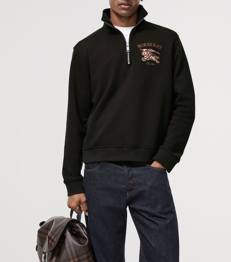 Burberry Mens Cotton EKD Quarter-Zip Sweatshirt Chocolate Brown Image 2
