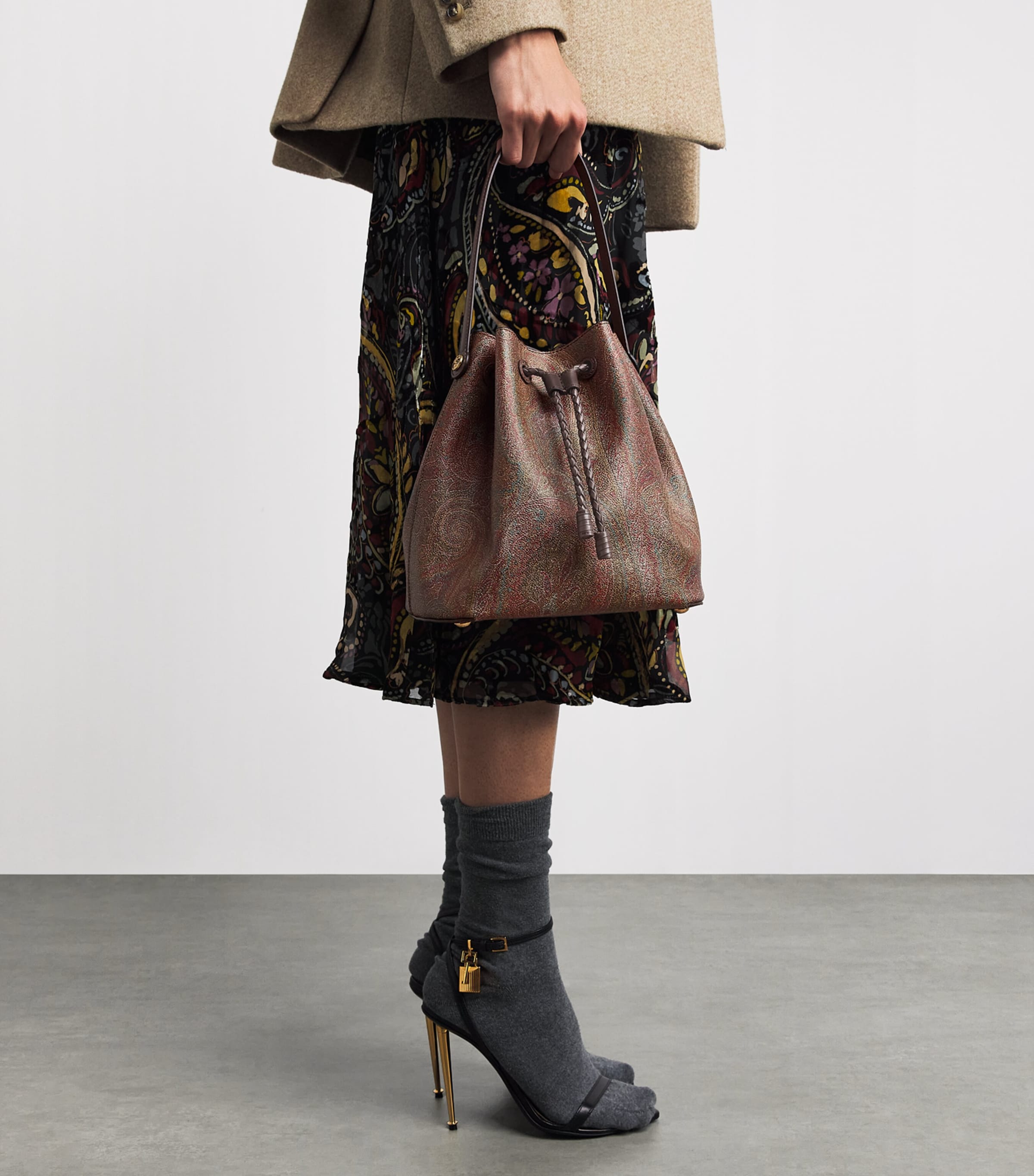 Etro Small Paisley Arnica Bucket Bag Brown Image 4