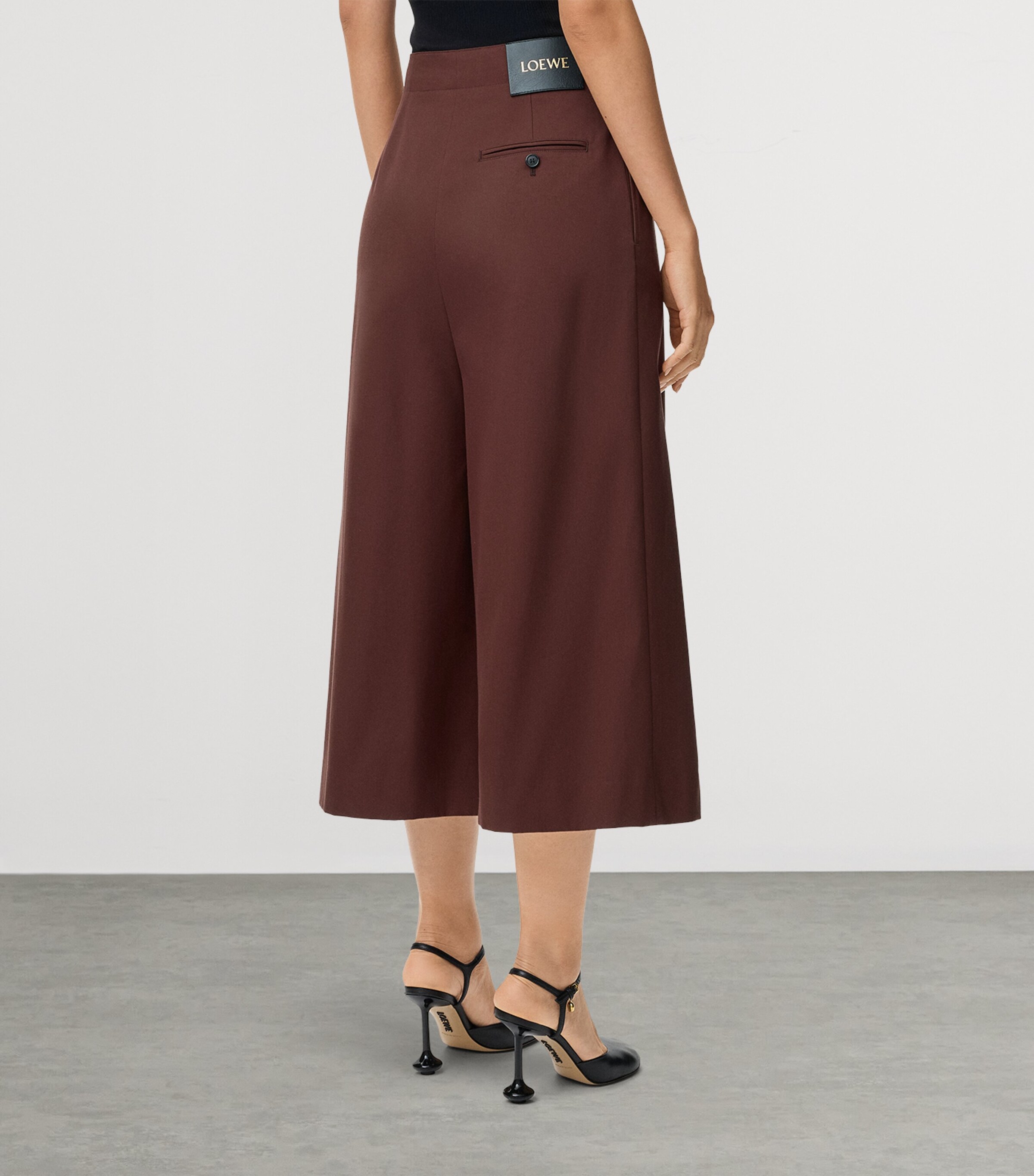 Cotton-Silk Buckled Cropped Wide-Leg Trousers COFFEE Image 4