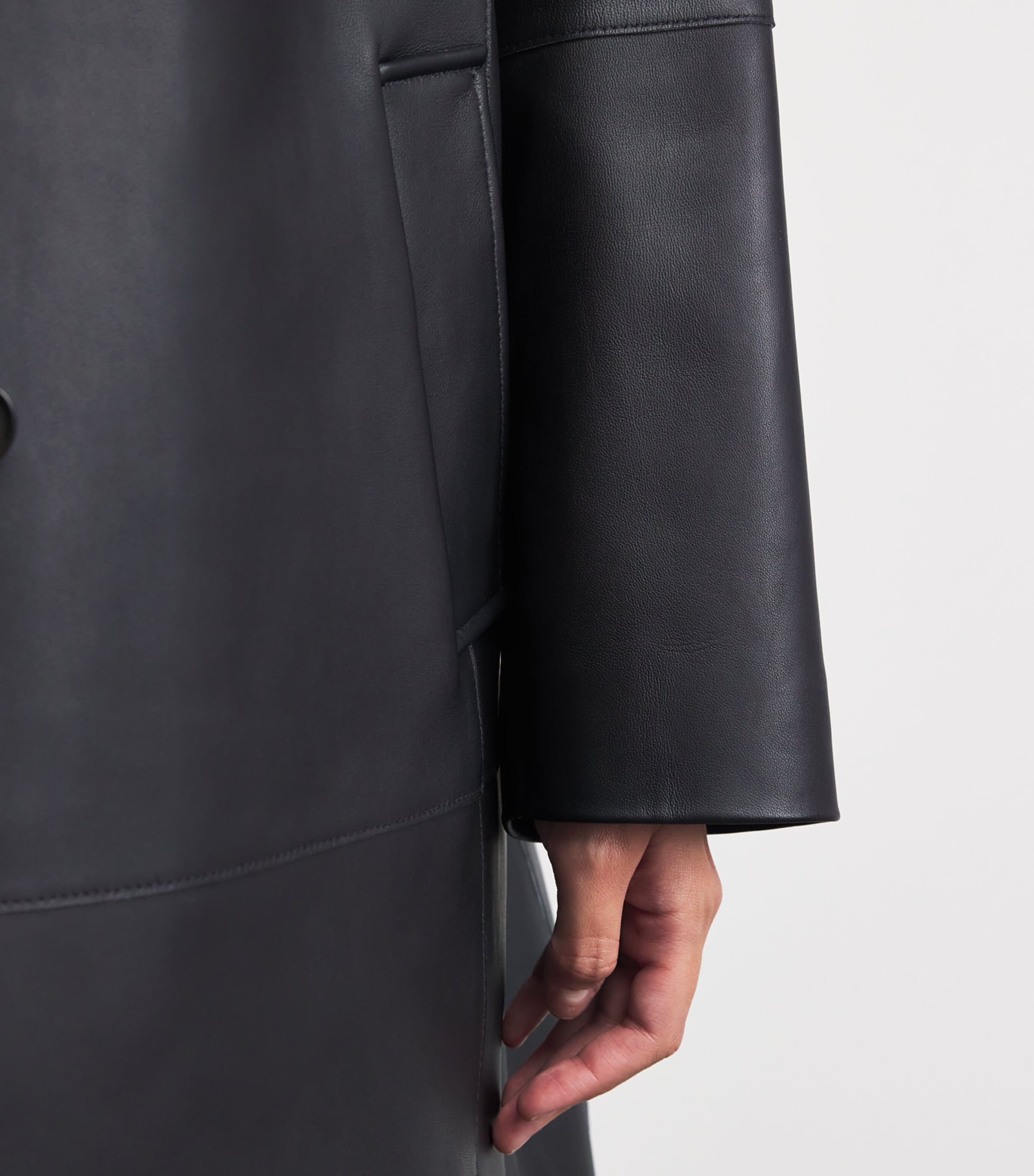 Vince Womens Bonded Leather Coat Midnight Image 3
