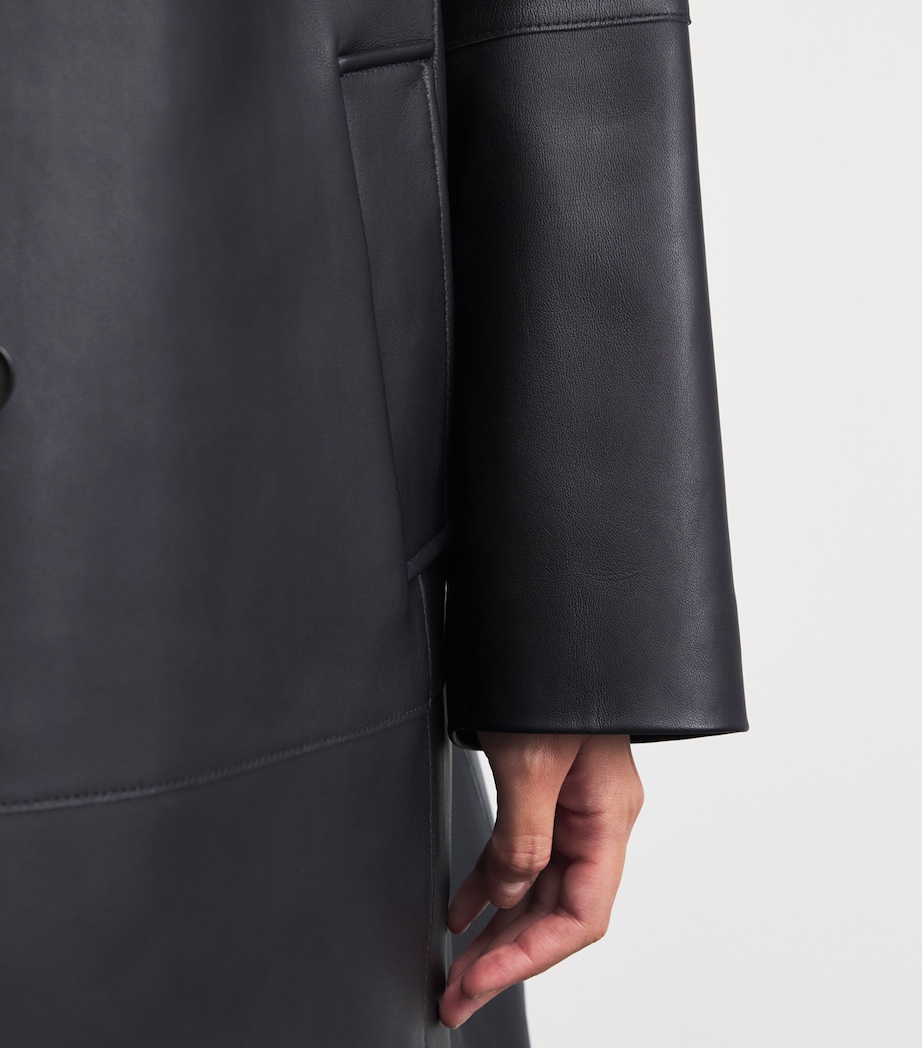 Vince Womens Bonded Leather Coat Midnight Image 3