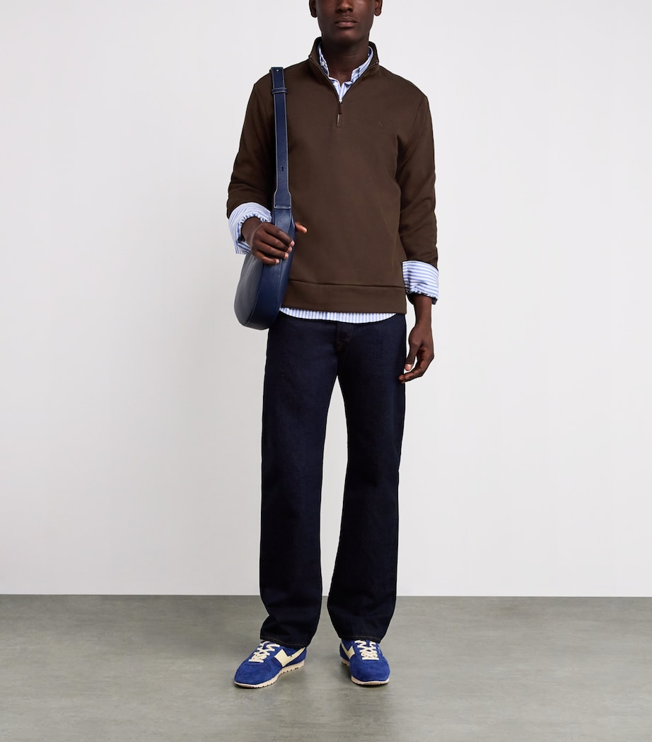 Cotton-Blend Polo Pony Quarter-Zip Sweater DARK BROWN Image 2