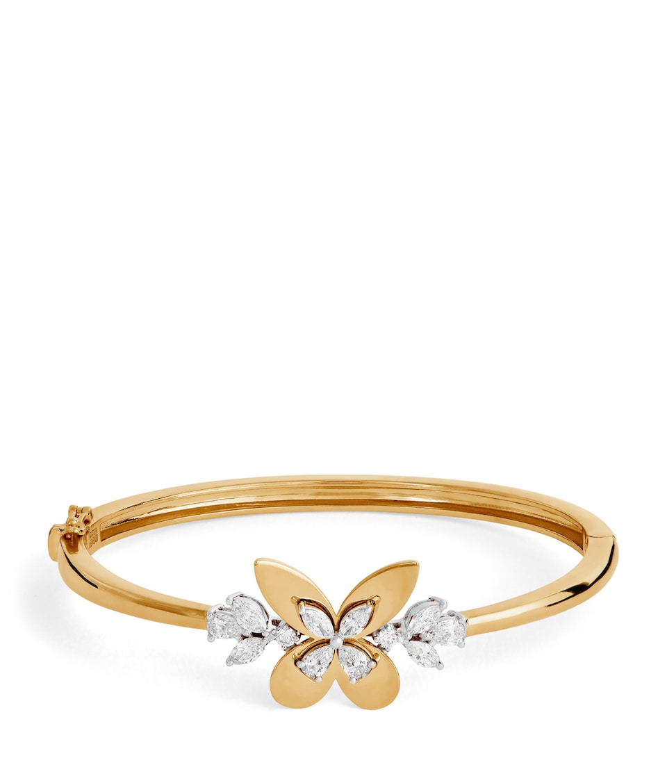 Yellow Gold and Diamond Butterfly Bangle