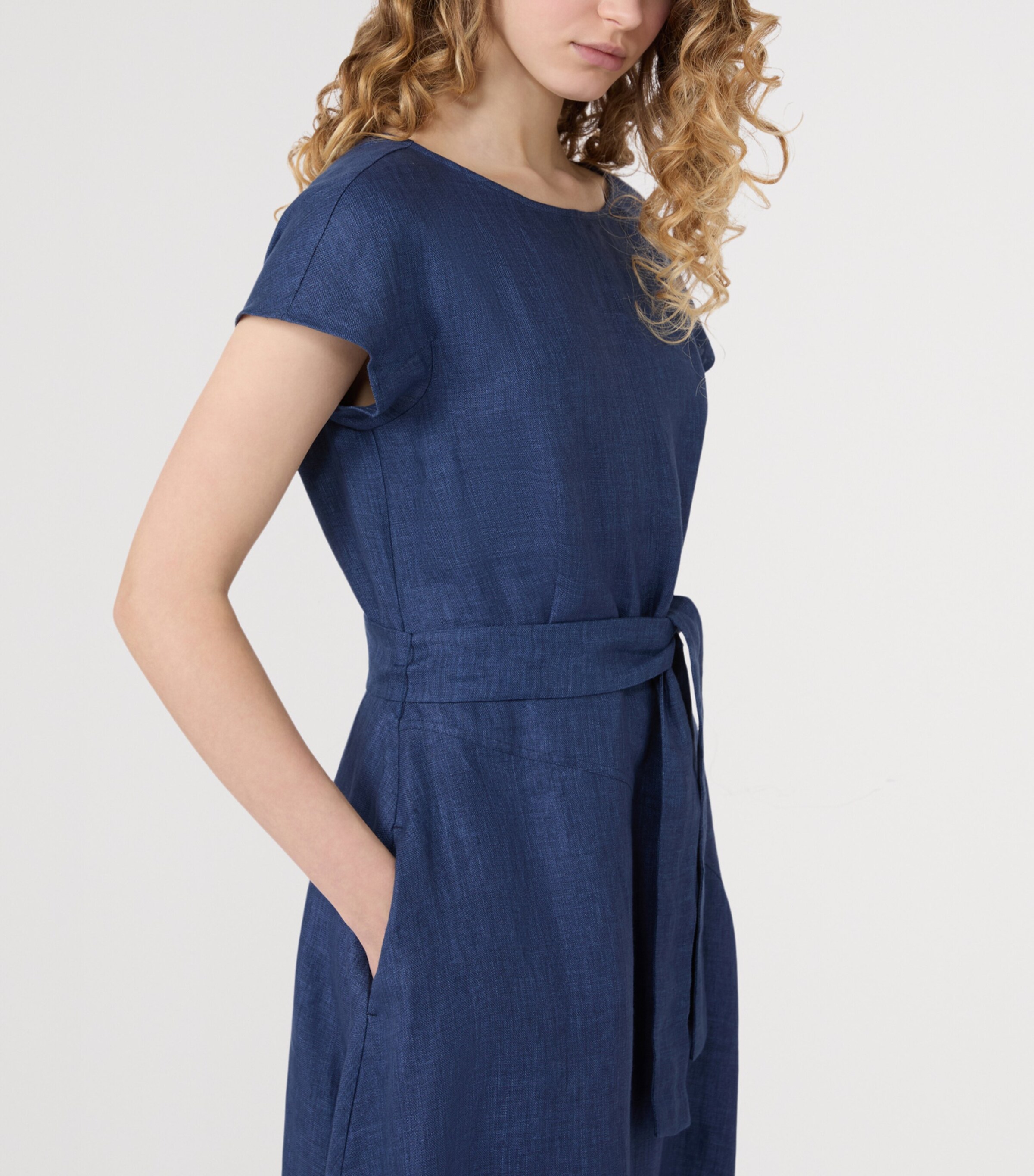 Weekend Max Mara Womens Linen Belted Midi Dress Navy Image 5