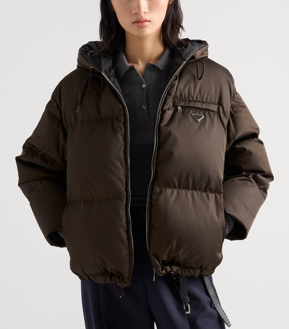 Prada Womens Re-Nylon Hooded Down Jacket Brown Image 3