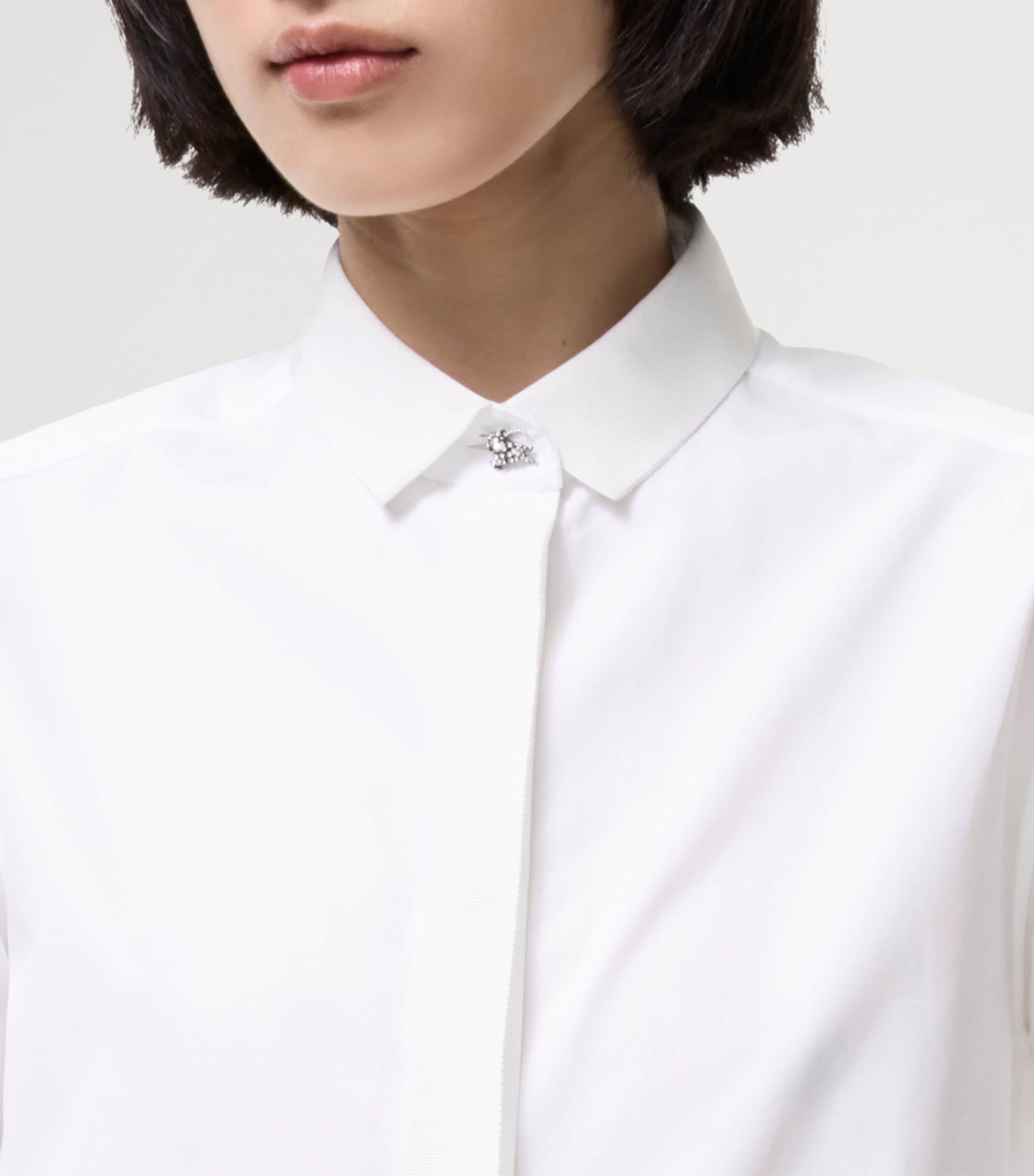 Burberry Womens Cotton Grosgrain-Trim Shirt Optic White Image 5