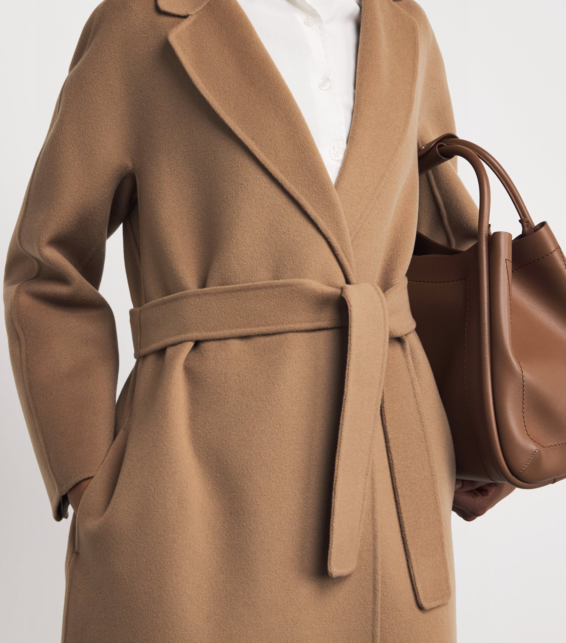 Virgin Wool Midi Wrap Coat CAMEL Image 6