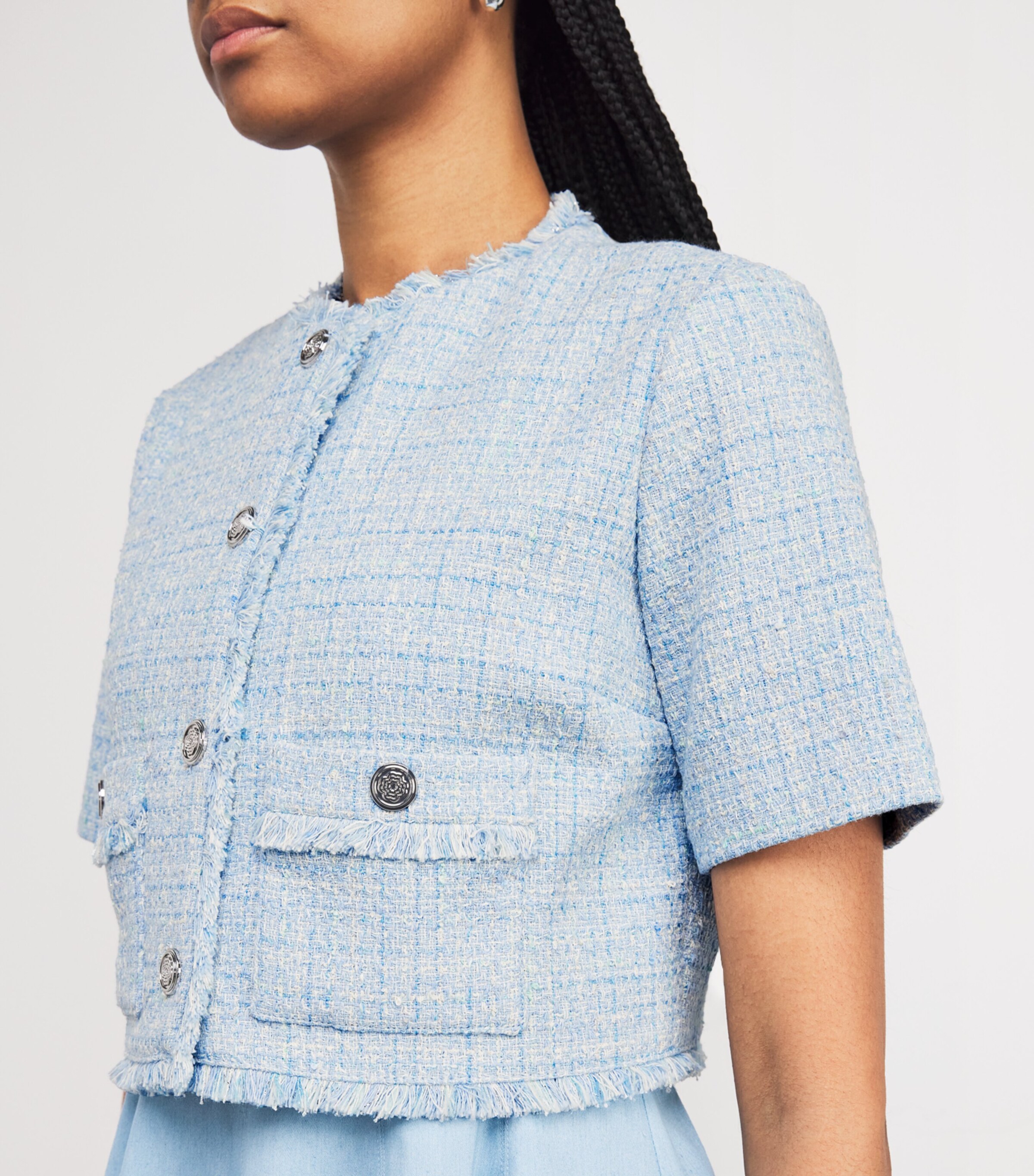 Tweed Cropped Jacket BLUE SKY Image 6