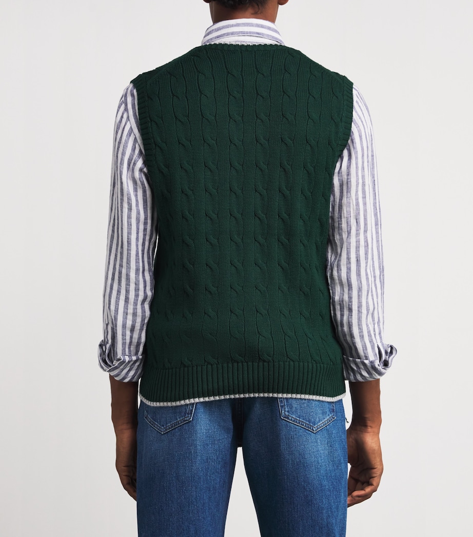 Cotton Cable Knit Sweater Vest GREEN Image 4