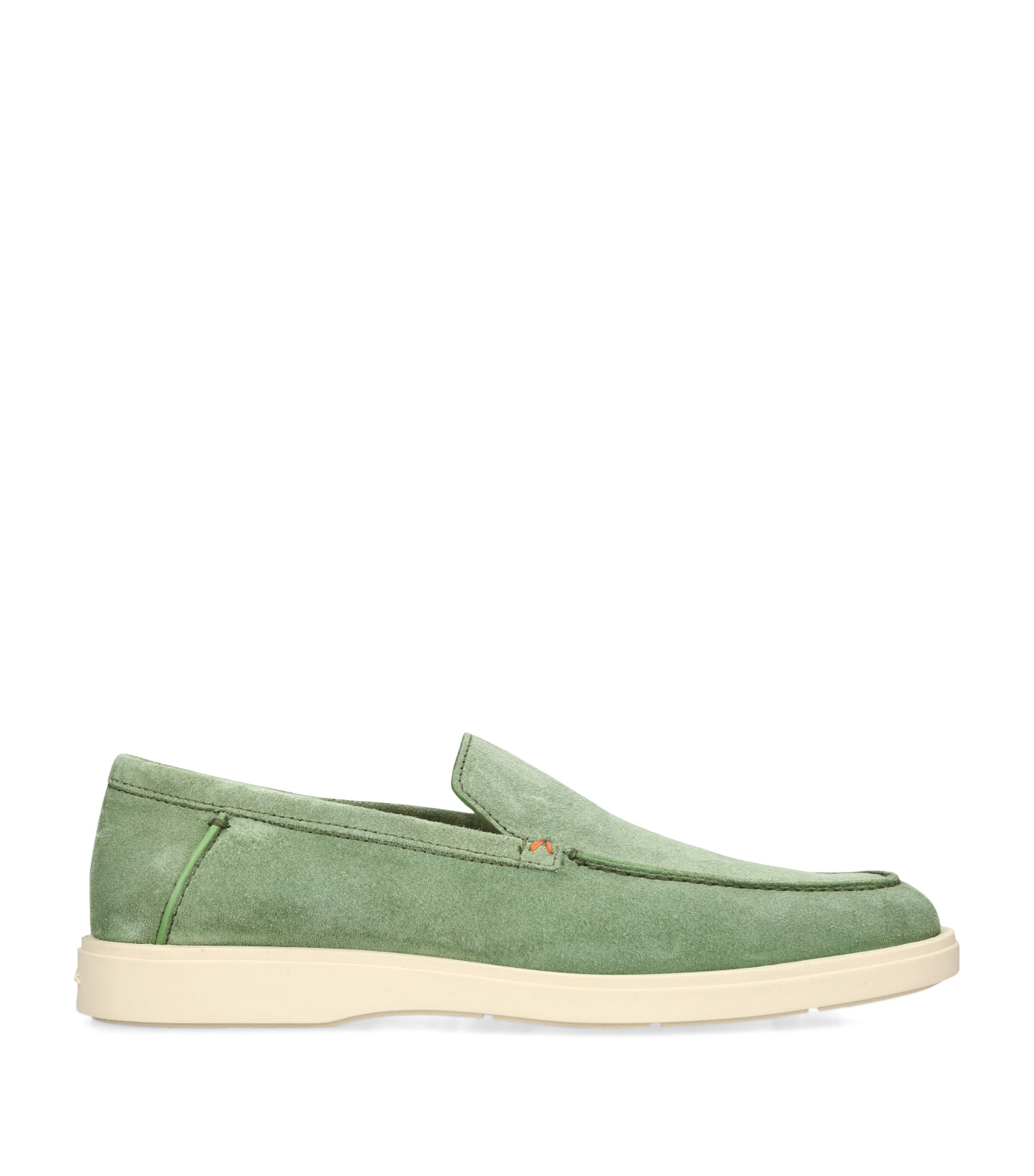 Santoni Suede Detroit Loafers In Green