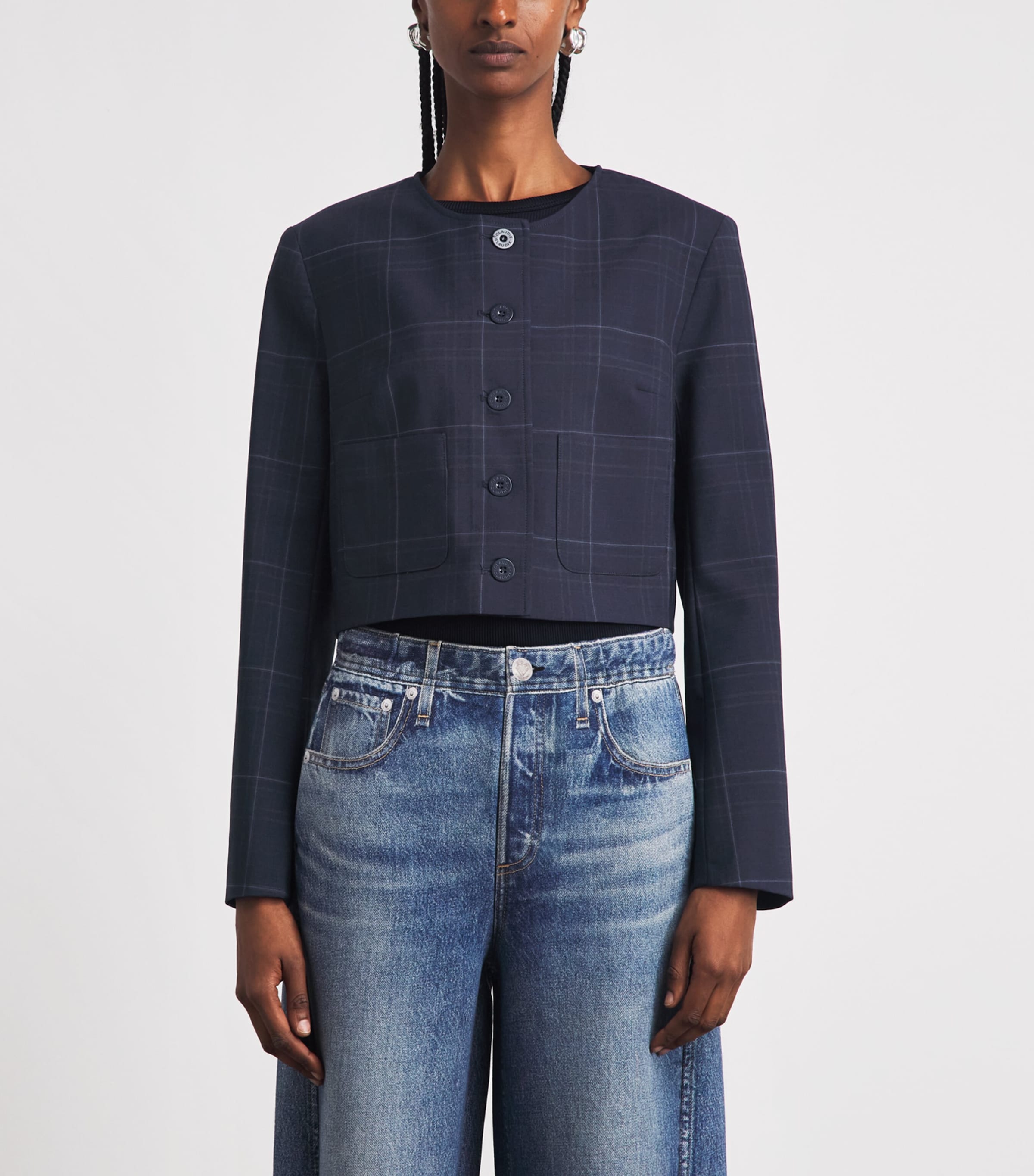 Claudie Pierlot Womens Wool-Blend Cropped Jacket Multicolored Image 4