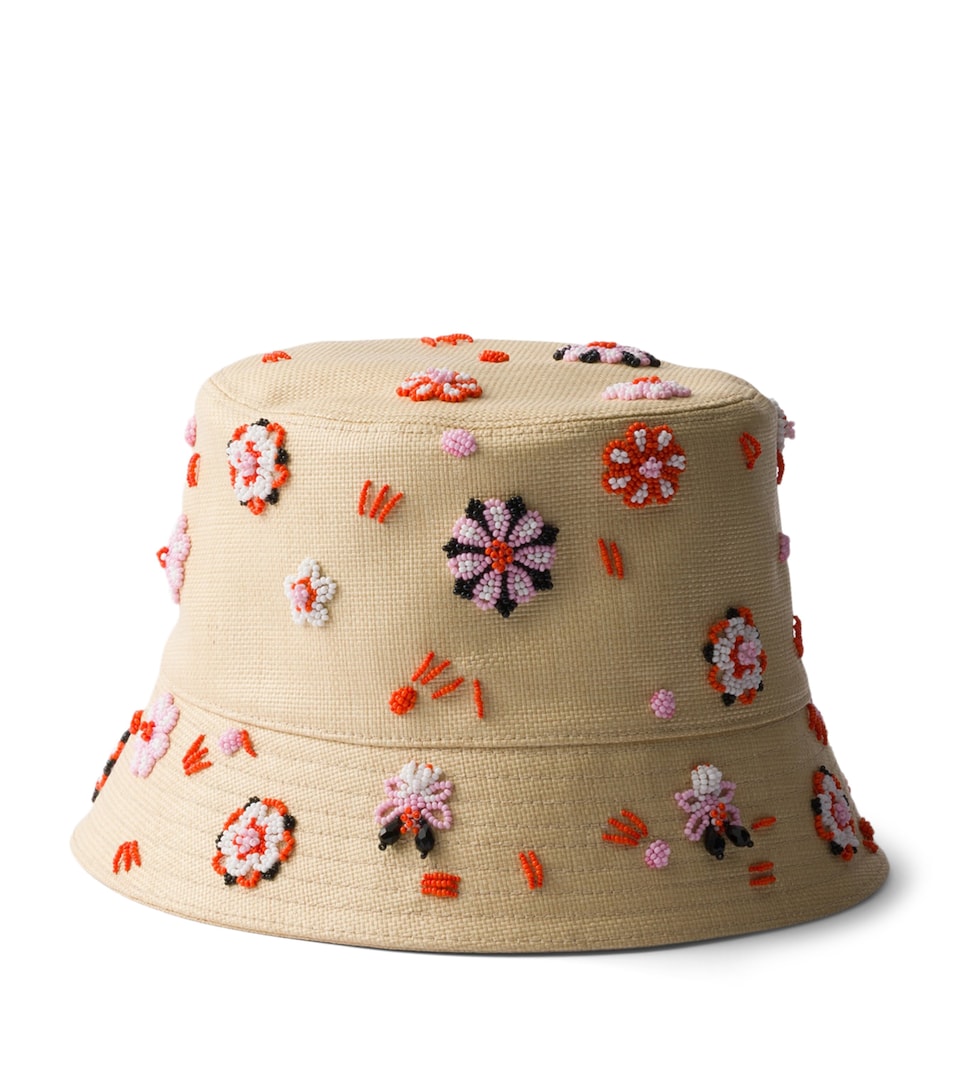 Prada Floral Beaded Bucket Hat Neutral