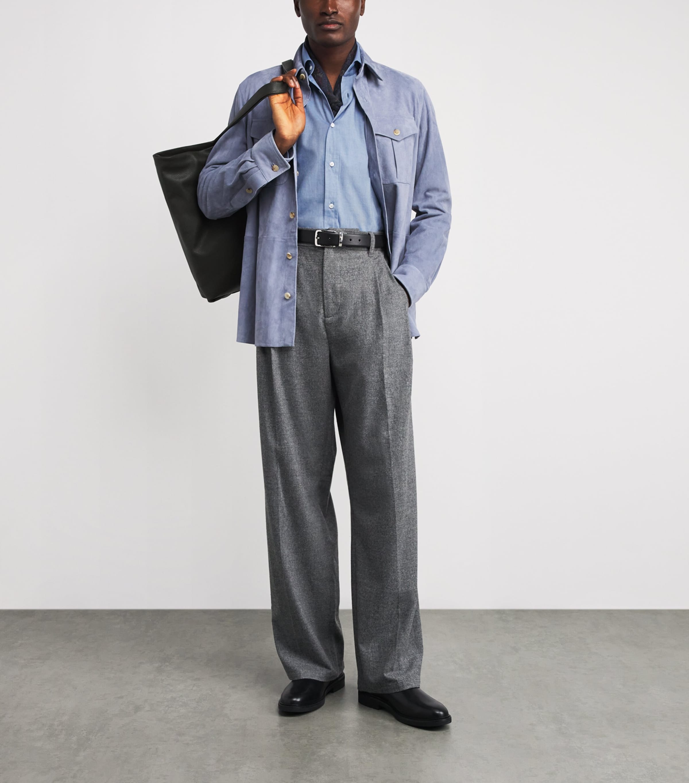 Cotton Herringbone Aston Dress Shirt BLUE Image 2