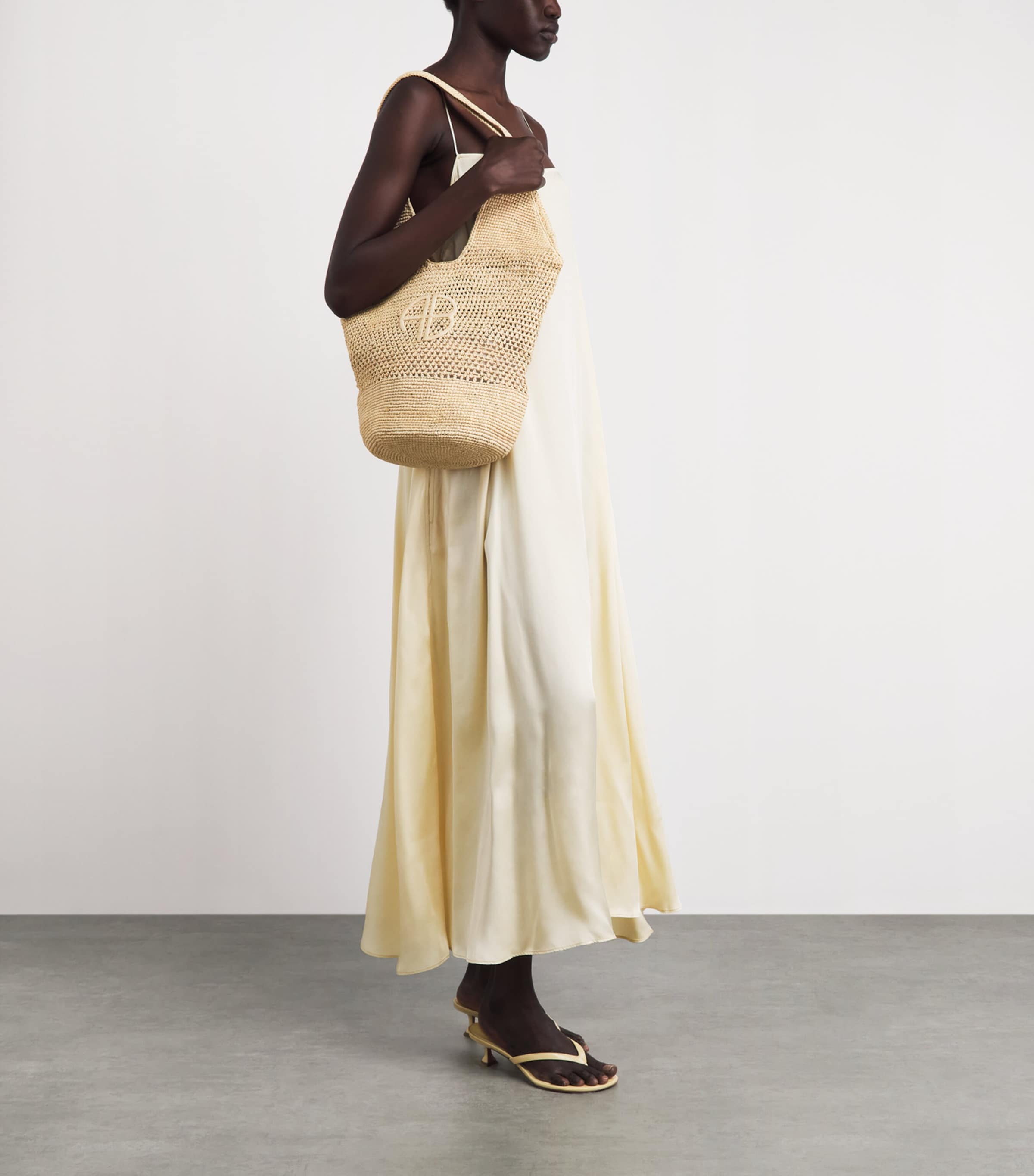 ANINE BING Raffia Logo Leah Shopper Bag Beige Image 2
