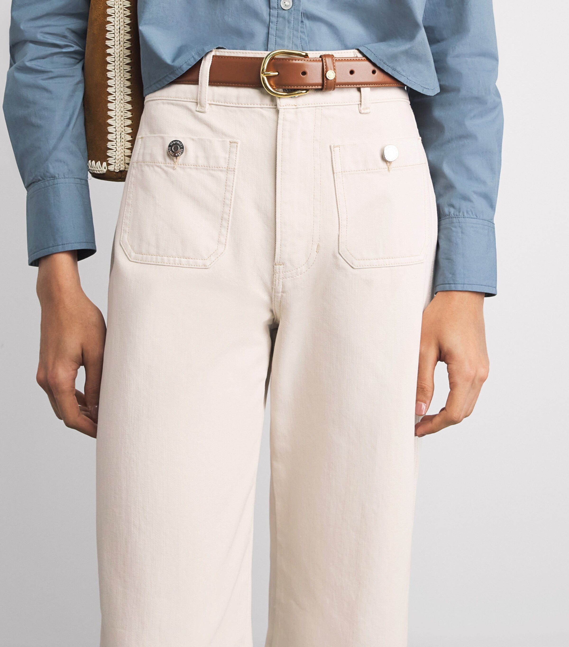 Veronica Beard Womens Taylor Wide-Leg Jeans Ecru Image 3