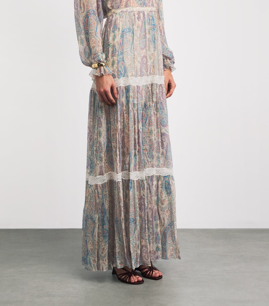 Etro Womens Silk Paisley Tiered Maxi Skirt Print Wht Base Image 4