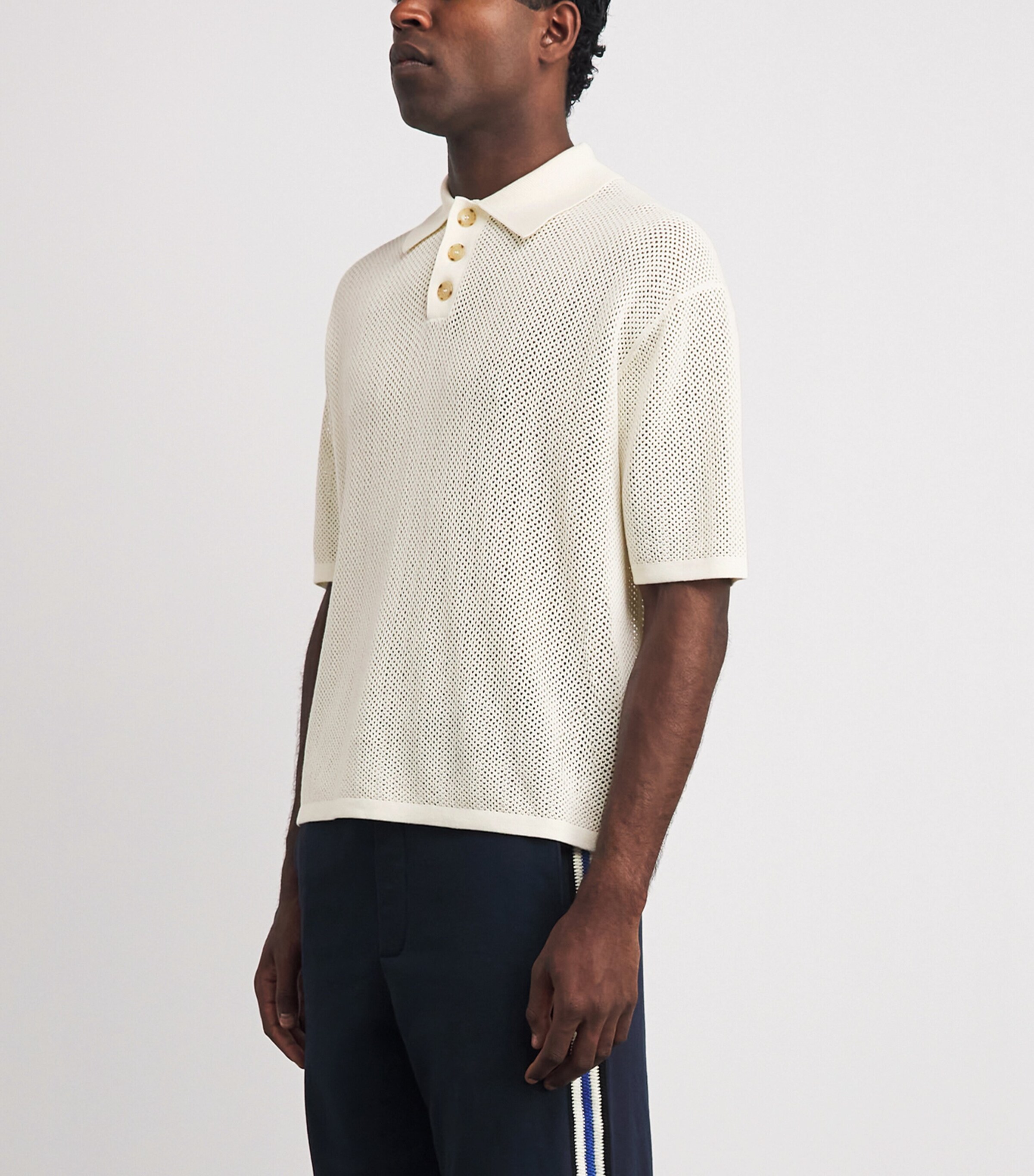 COMMAS Mens Open-Weave Polo Shirt Beige Image 4