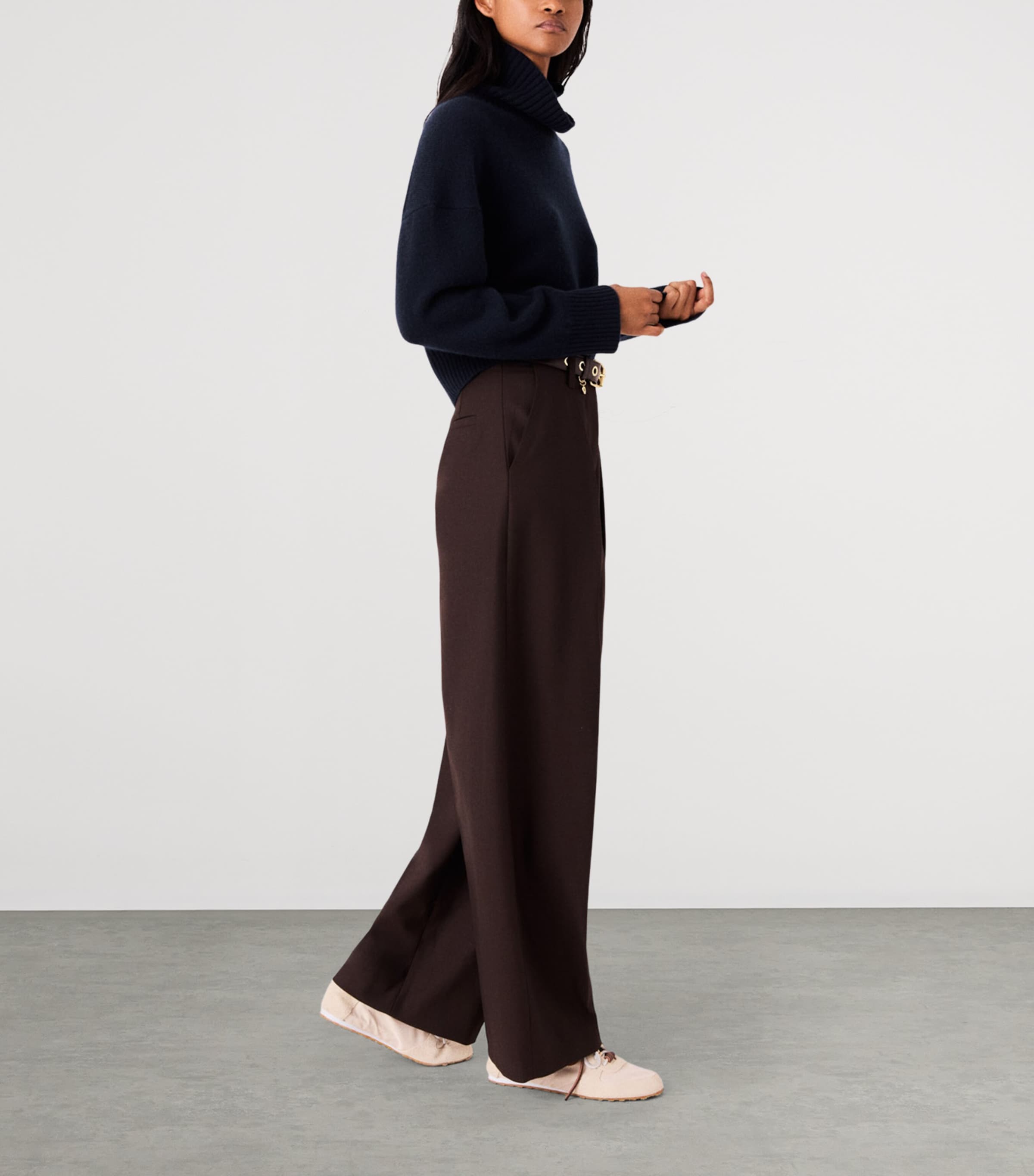 Maje Womens Pleated Wide-Leg Trousers Brown Image 5