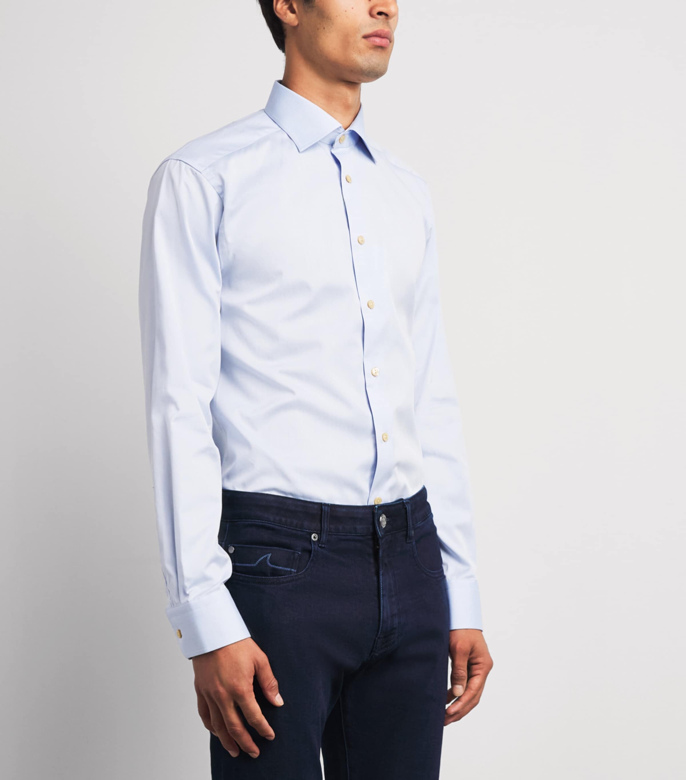 Eton Mens Supima Cotton Check Slim Fit Shirt Light Blue Image 4