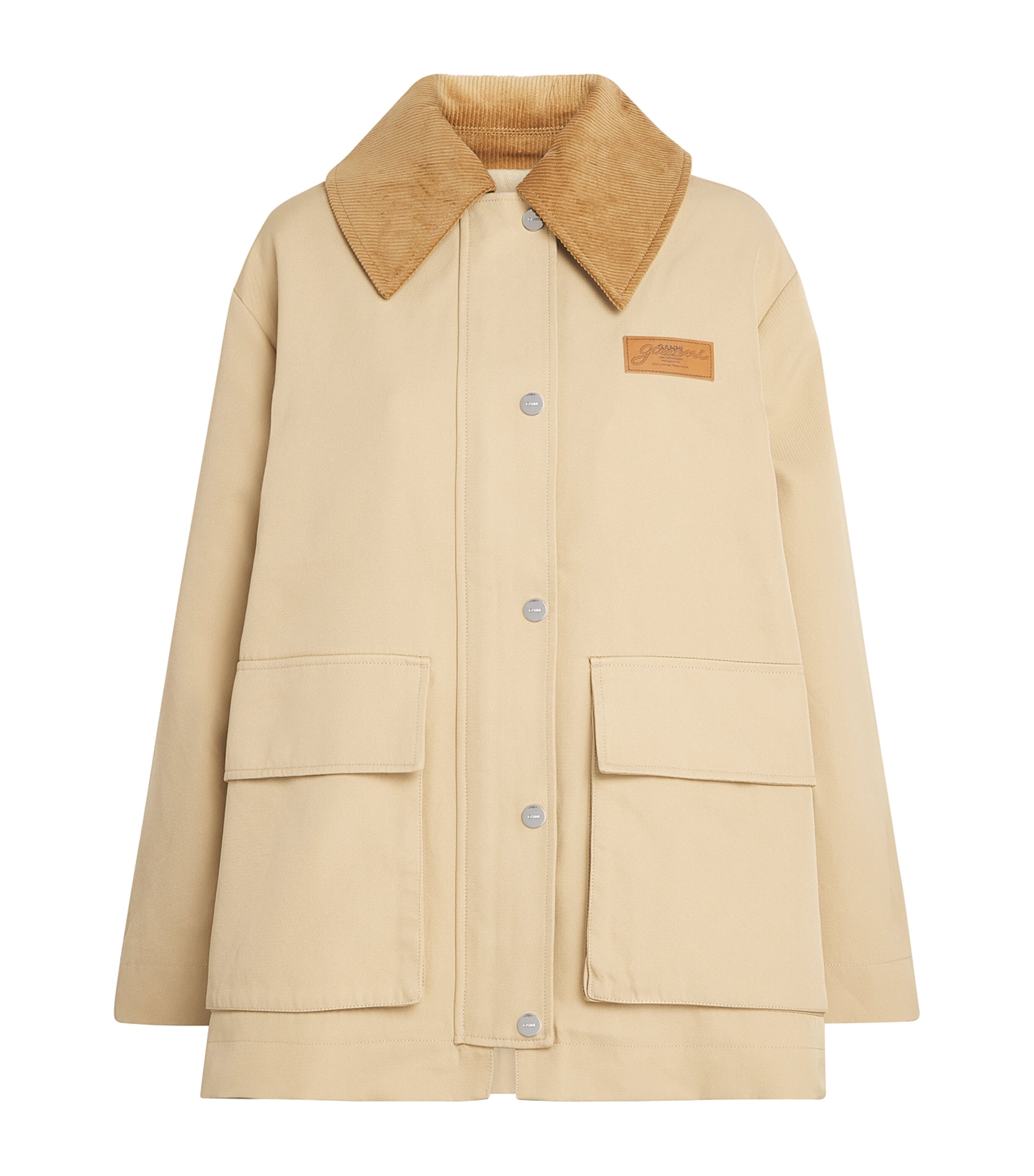 Ganni Woven Twill Midi Jacket In Brown