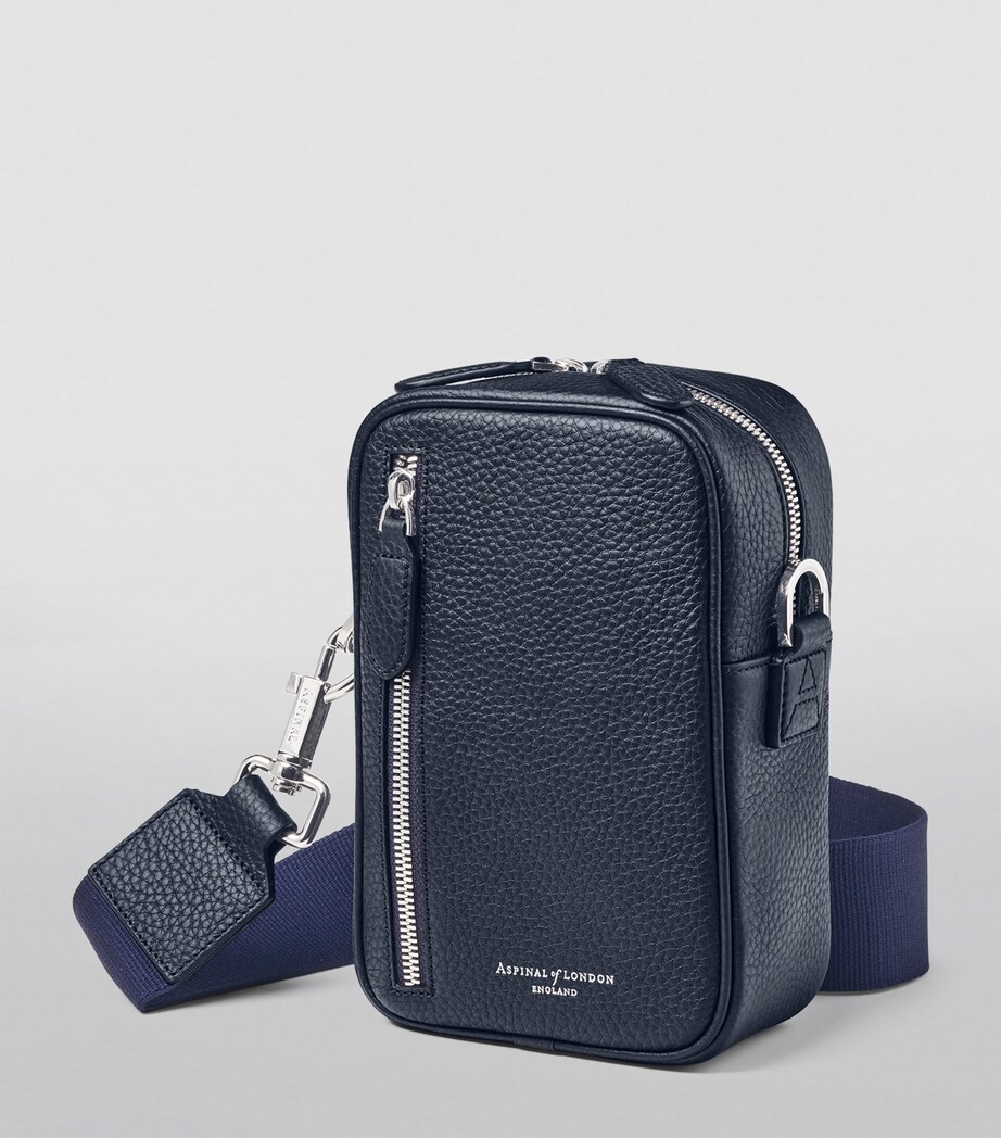 Leather Reporter North South Cross-Body Bag NAVY Image 5