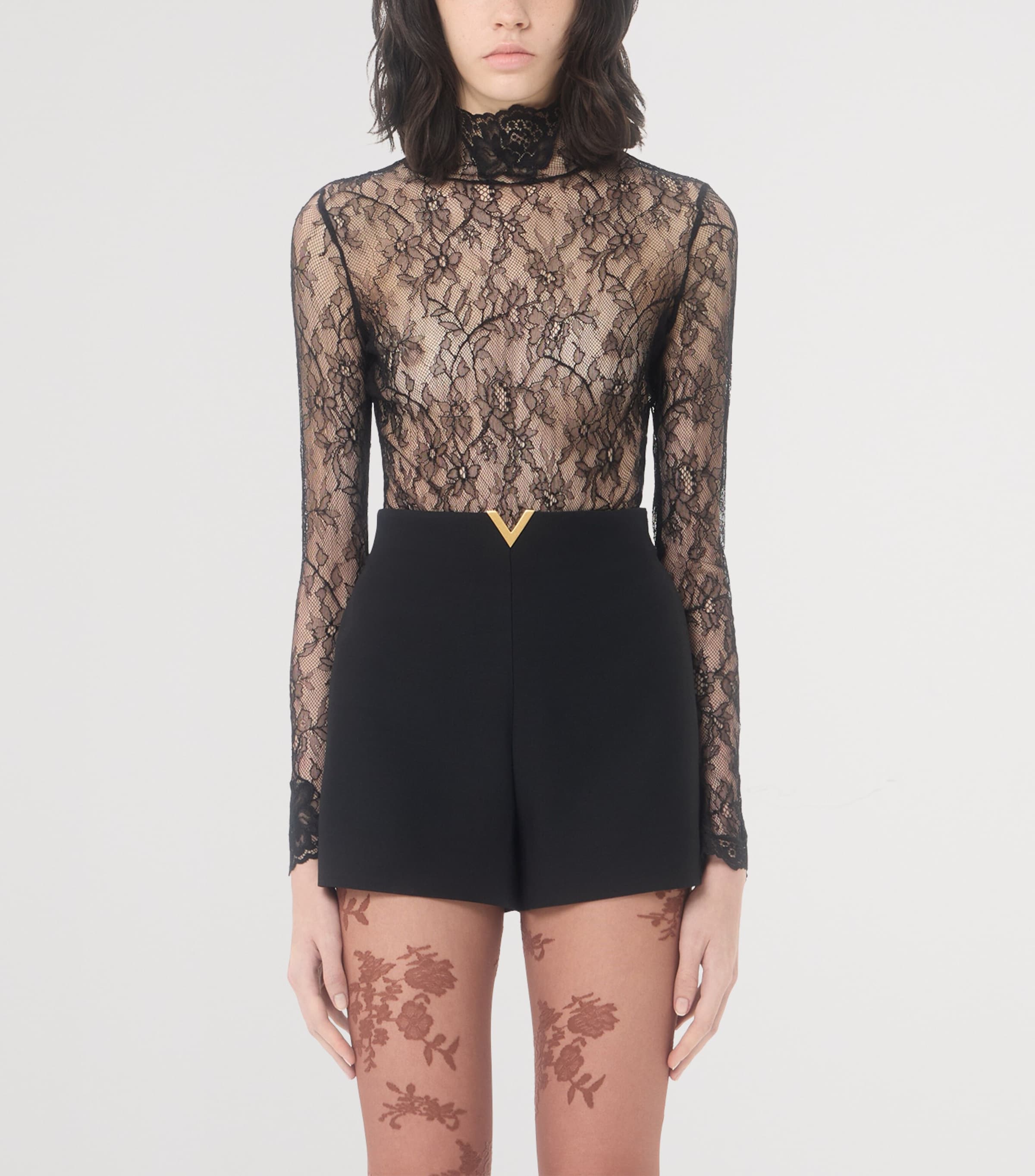 Valentino Womens Lace High-Neck Bodysuit Image 2