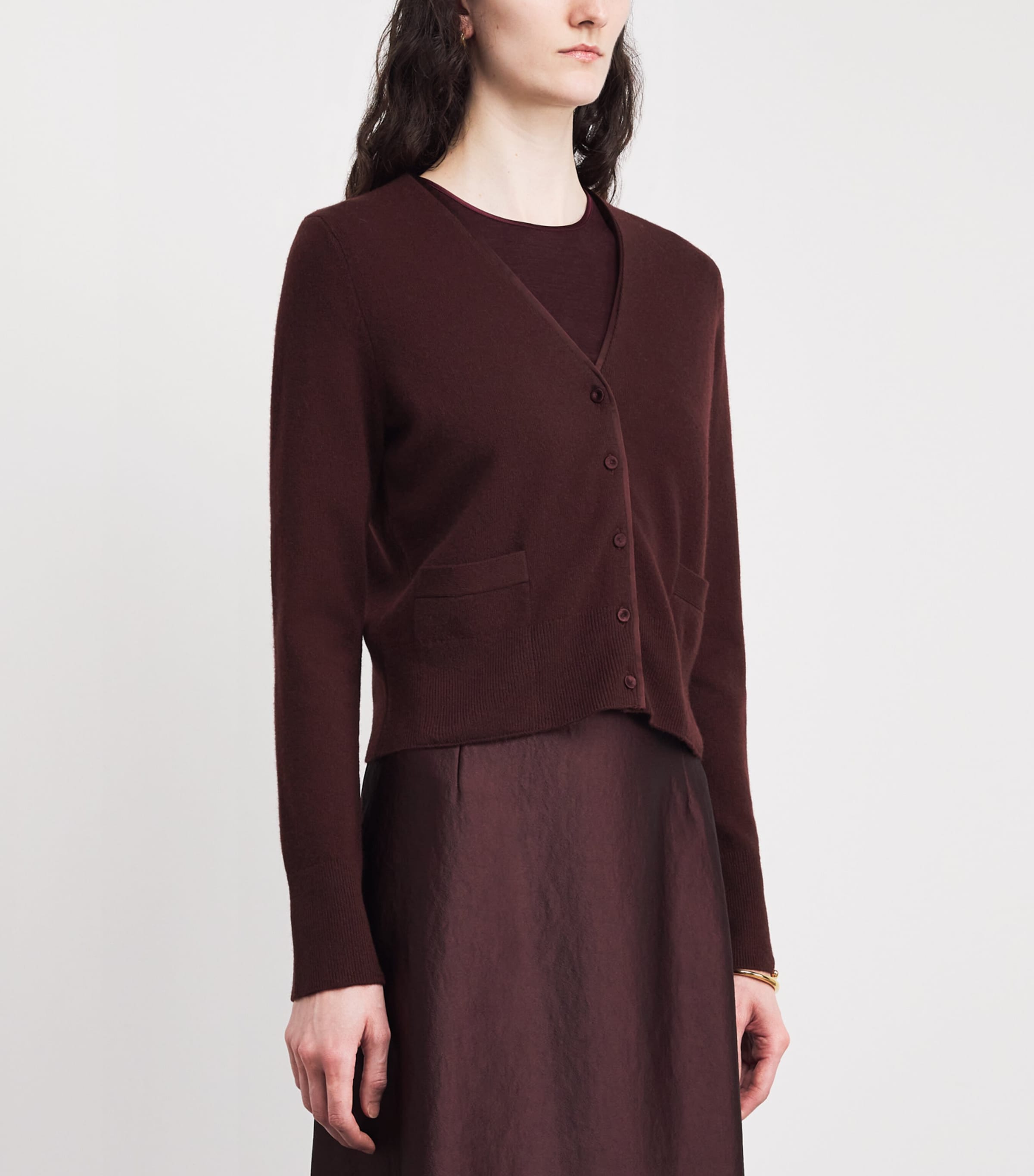 Wool-Blend Satin-Trim Cardigan 701OXB Image 3