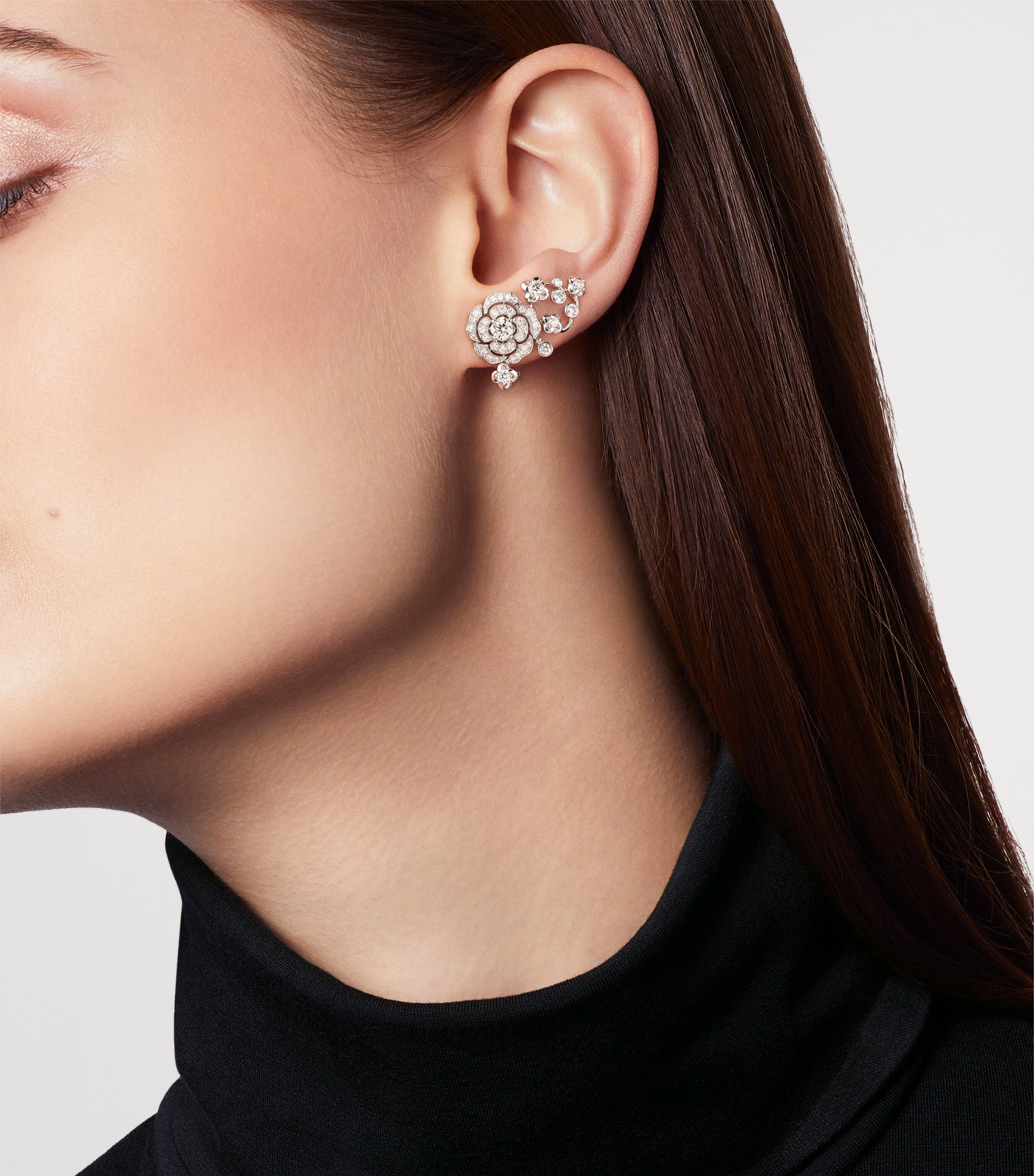 White Gold and Diamond Bouton de Camélia Crawling Earrings WHITE Image 2