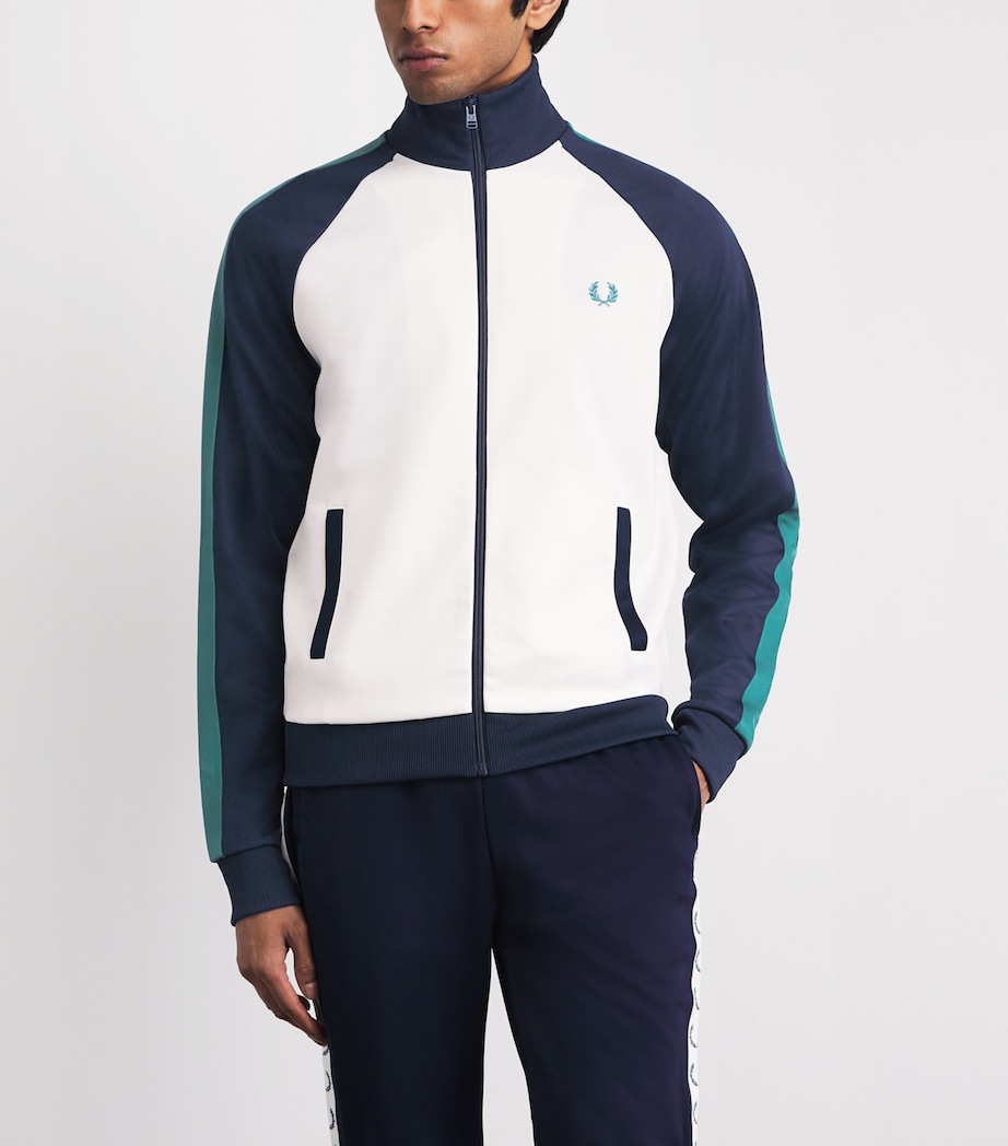 Fred Perry Mens Contrast-Sleeve Track Jacket Snow White Image 4