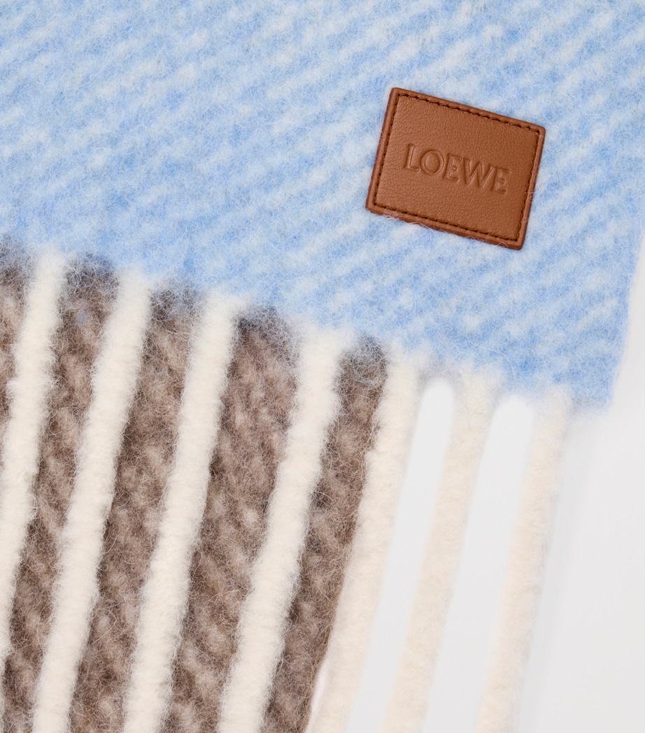 Brushed Alpaca-Wool Stripe Fringe Scarf LIGHT BLUE Image 3