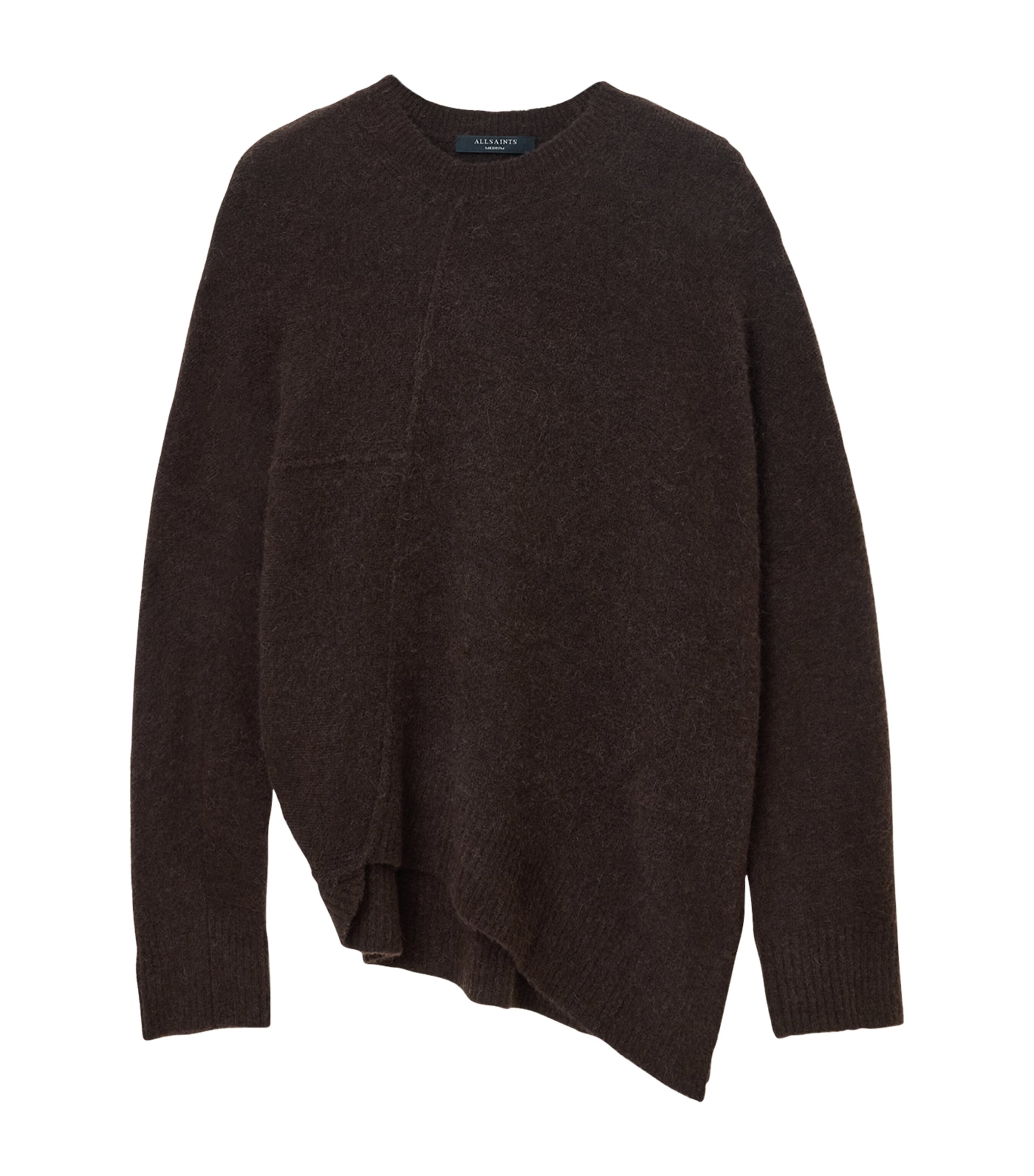 Allsaints Womens Oxblood Red Lock Asymmetric-hem Knitted Jumper Xs In Burgundy