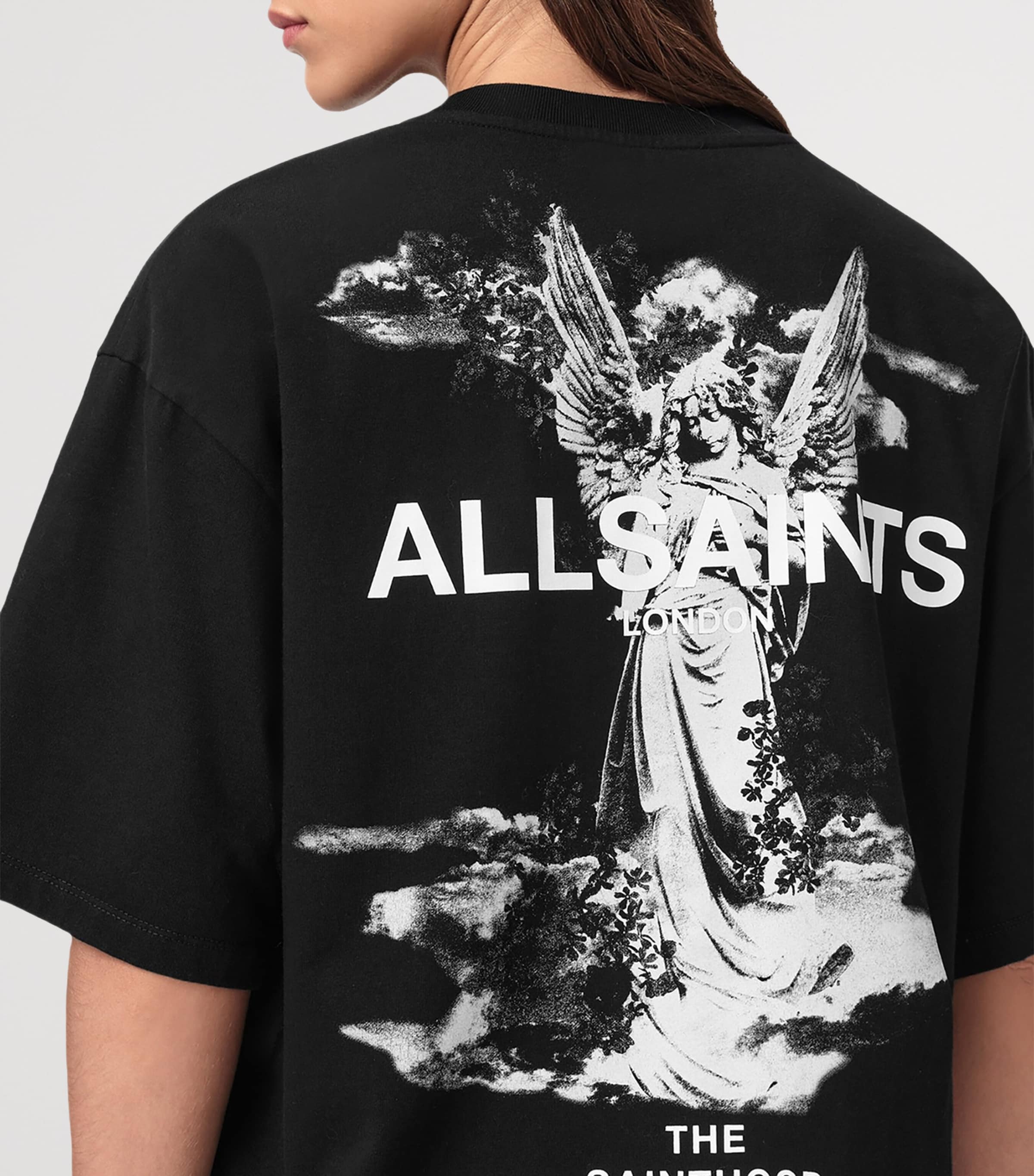 AllSaints Womens Organic Cotton Guardian Amelie Oversized T-Shirt Black Image 8