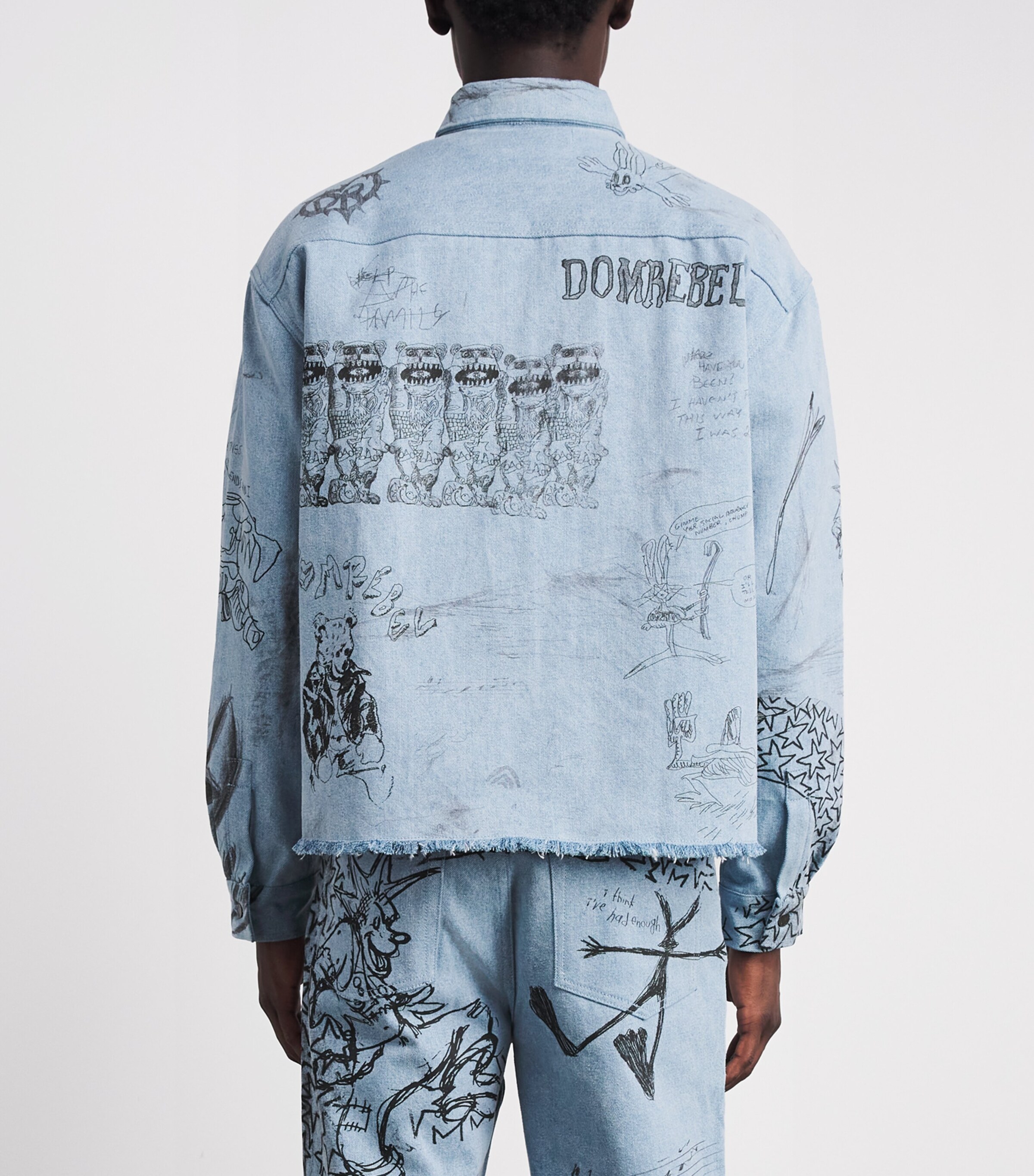 DOMREBEL Mens Sketchy Denim Overshirt Light Blue Image 5