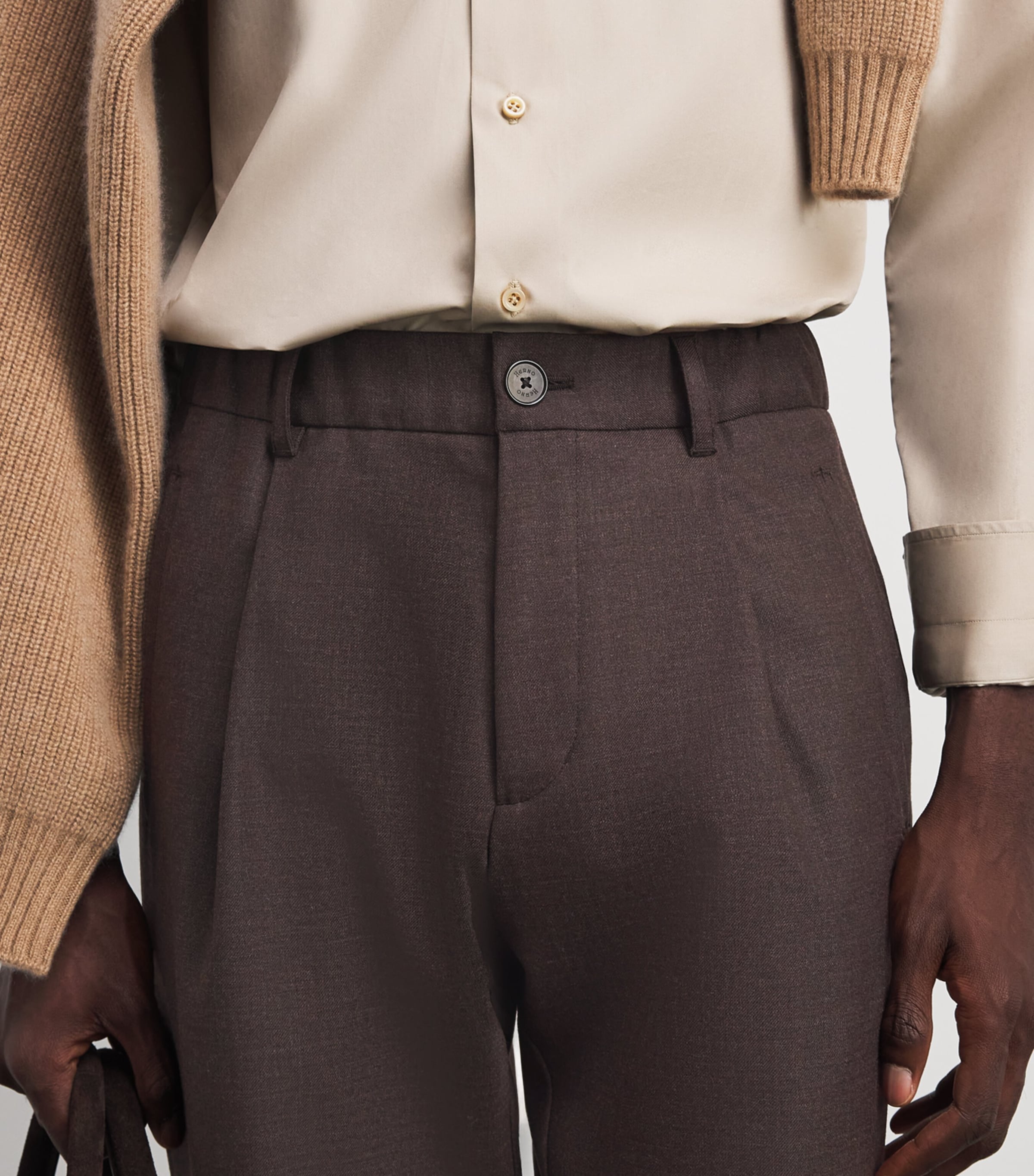 Herno Mens Elasticated Tailored Trousers Marrone Scuro Image 3