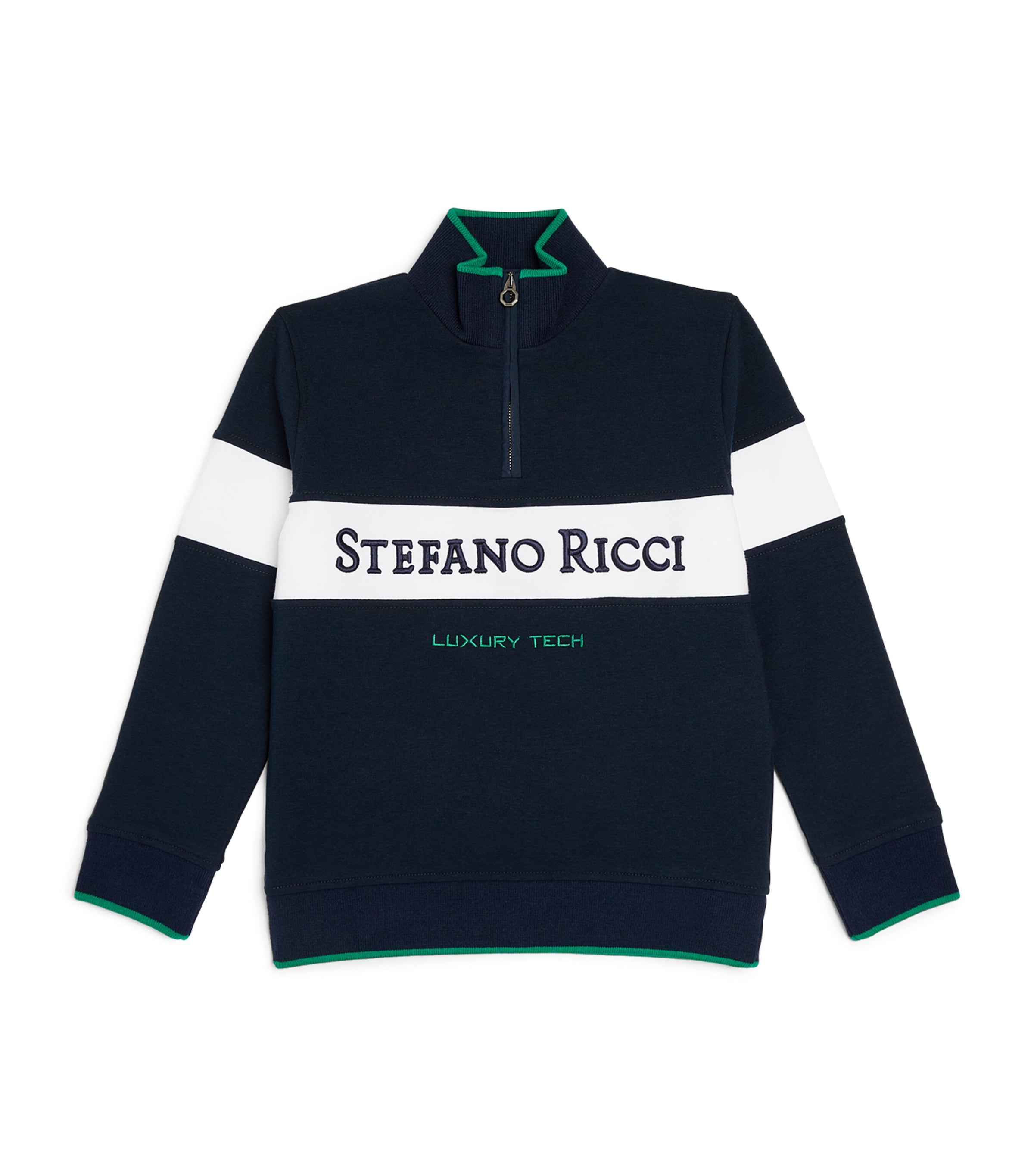 Shop Stefano Ricci Logo Half-zip Sweatshirt In Blue