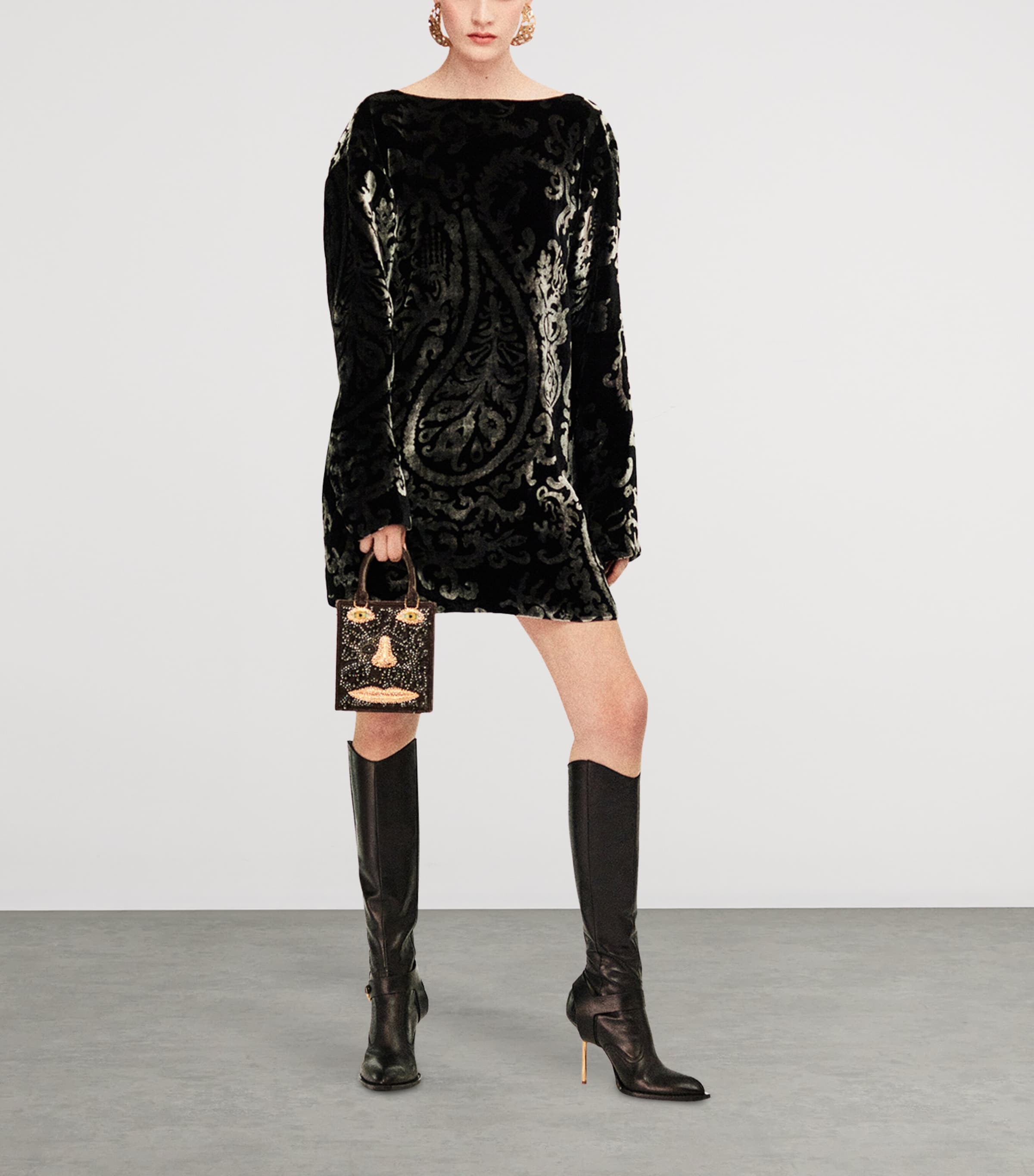 Leather Keyhole Knee-High Boots 95 999 BLACK Image 3