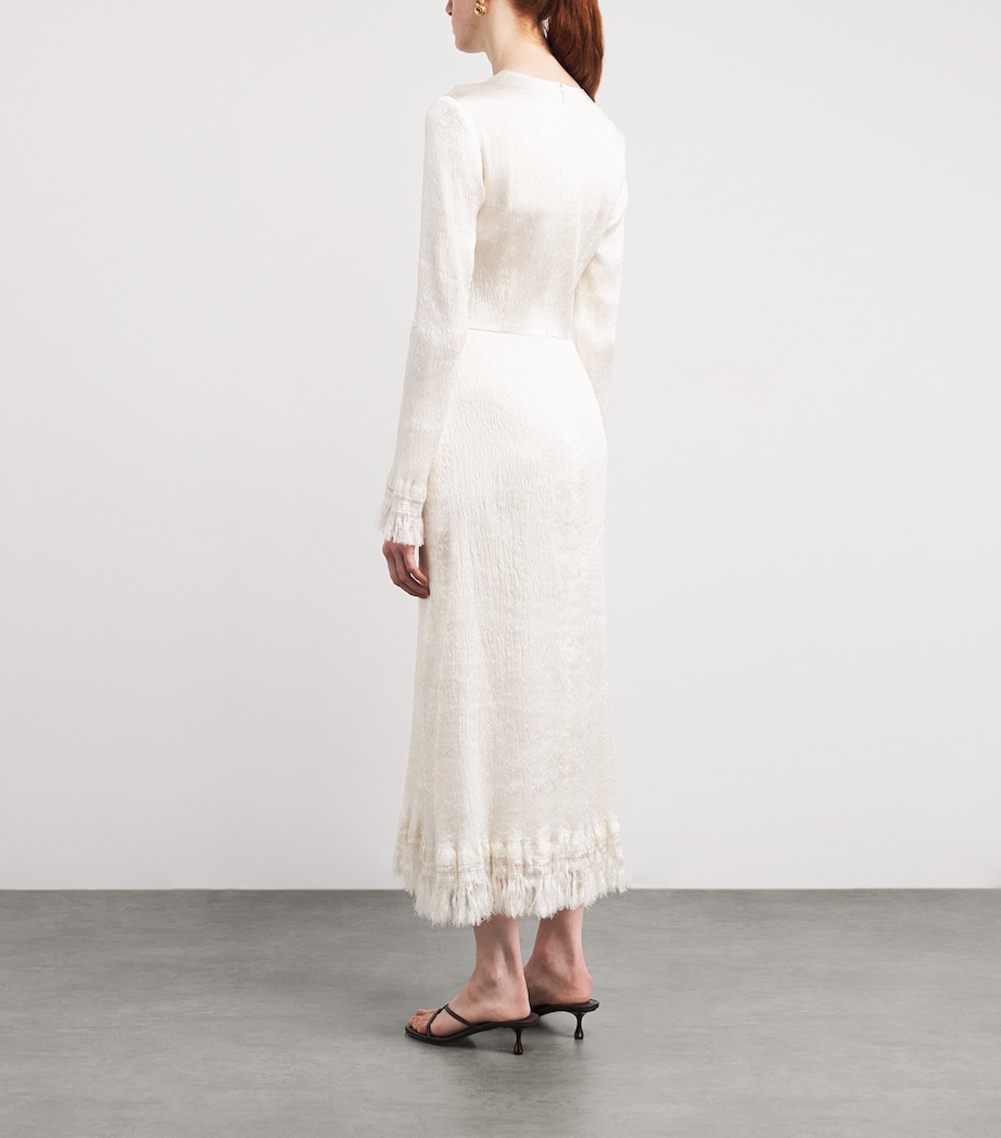 FFORME Womens Silk-Blend Fringe Mina Midi Dress Cream Image 3