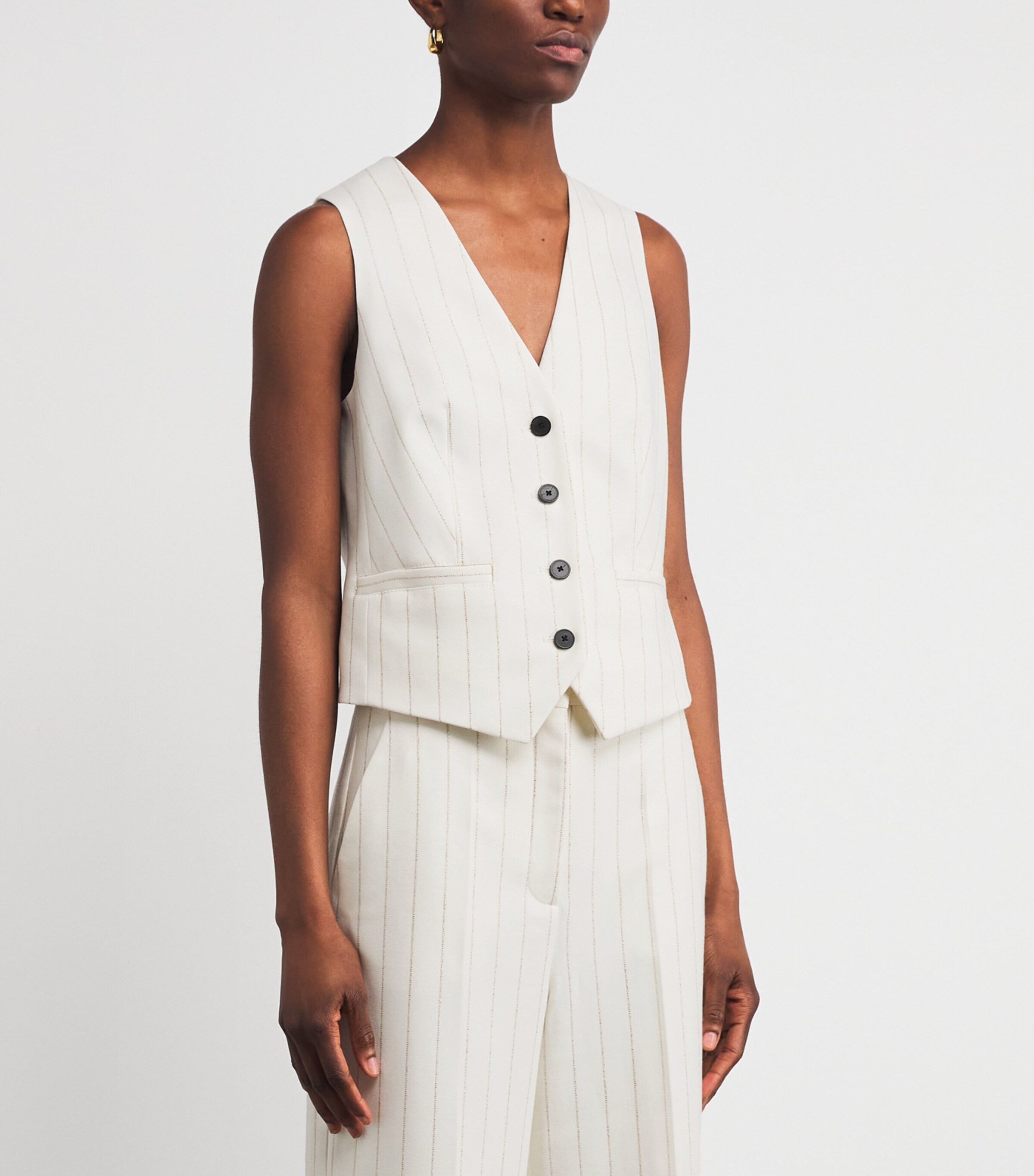 Metallic Pinstripe Waistcoat IVORY/GOLD Image 3