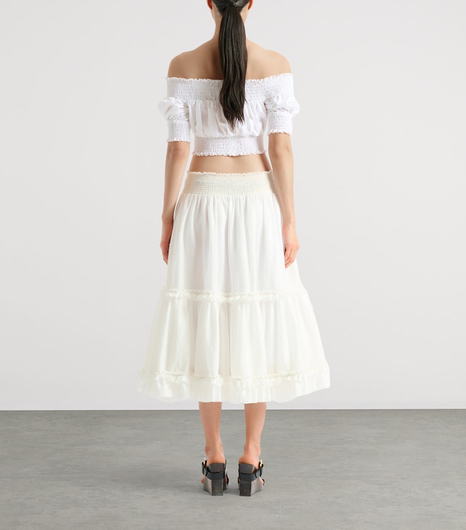 Balmain Womens Poplin Gathered Flared Skirt Blanc Image 5