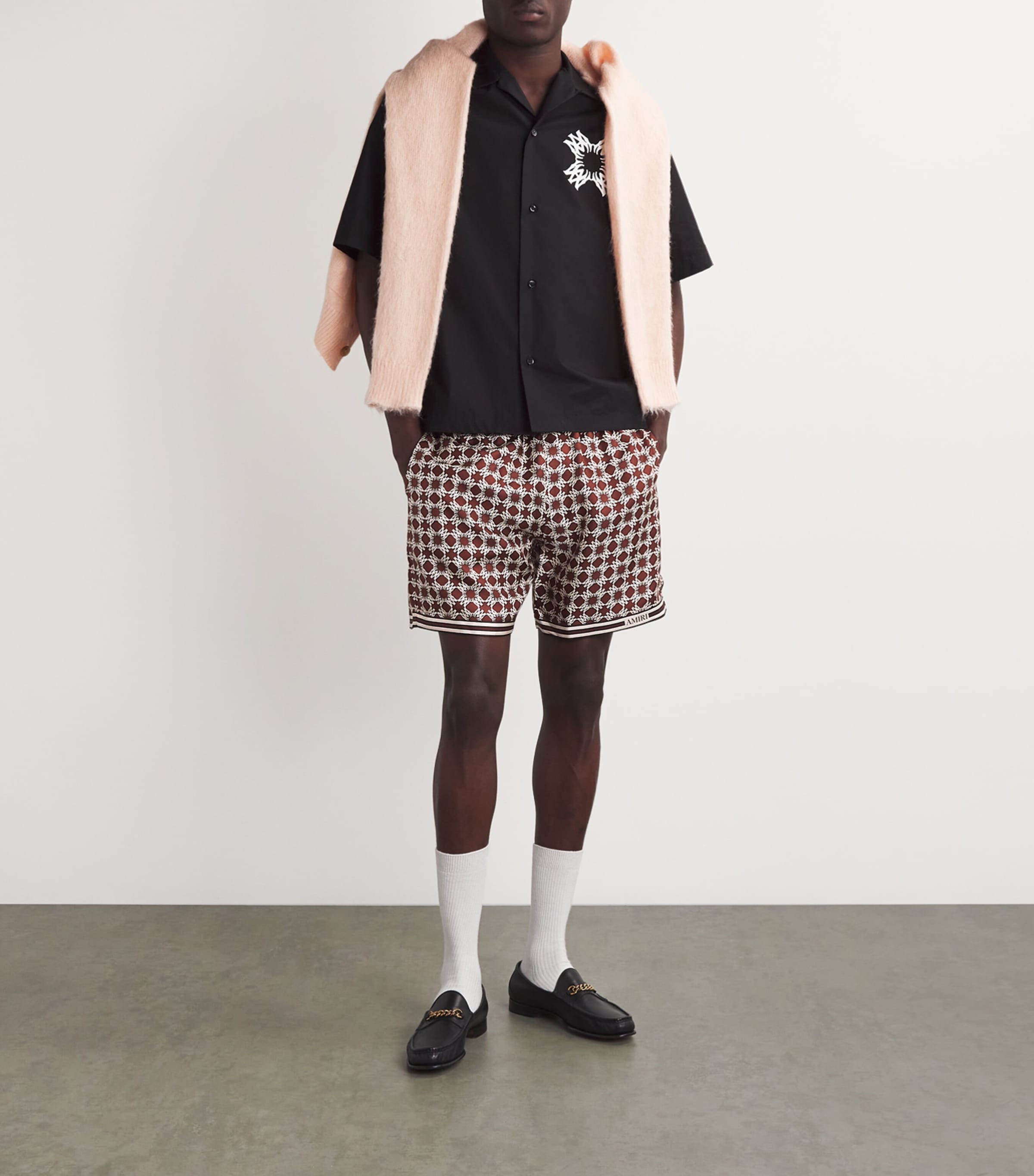 AMIRI Mens Silk Logo Shorts Chocolate Image 2